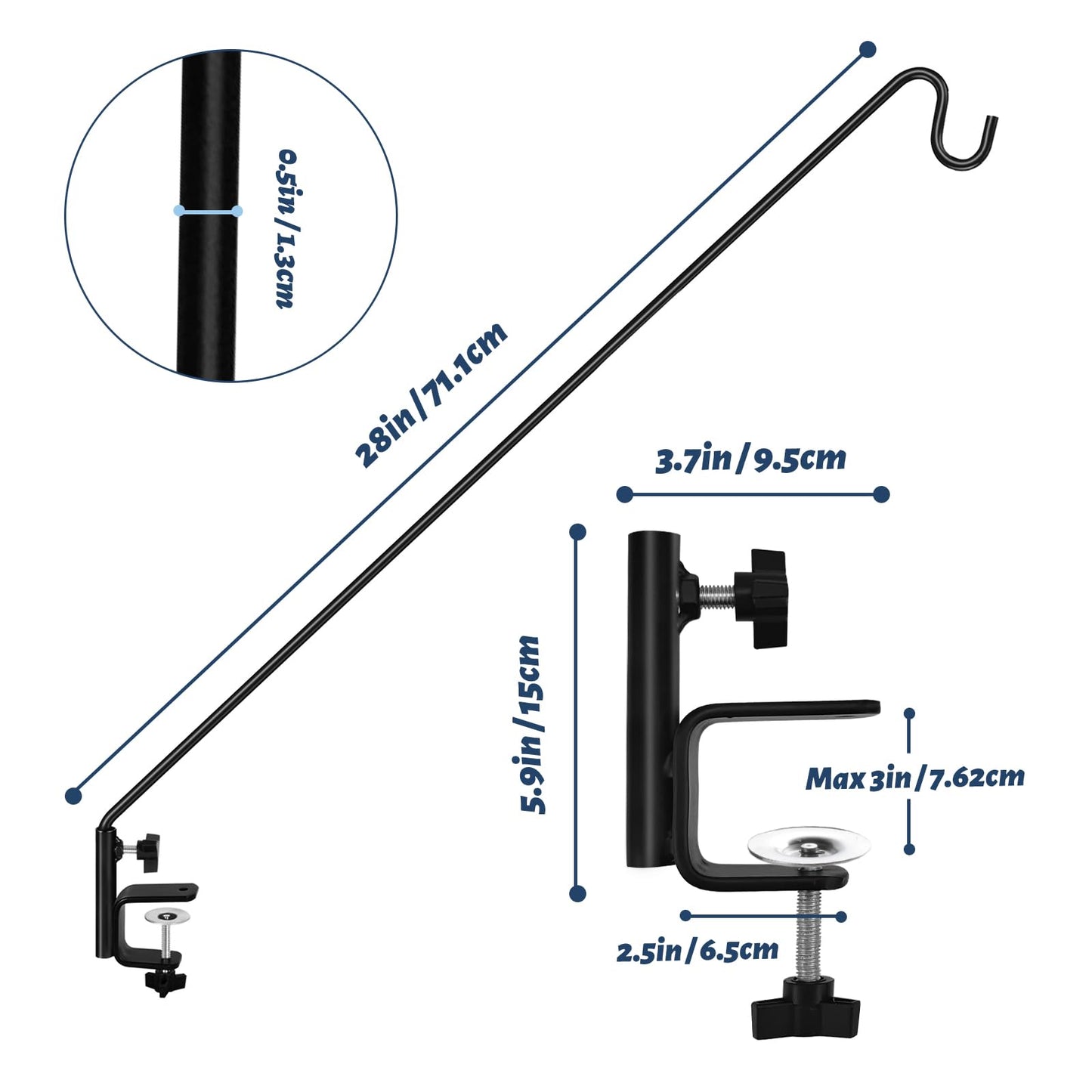 ERYTLLY 2 Packs 3 Inch Clamp Deck Hook Wall PoleWall ounted Deck Hook Extensible and Adjustable Wal!Bracket for Hanging Bird Feeder,Plants,Wind Chimes, 2Packs