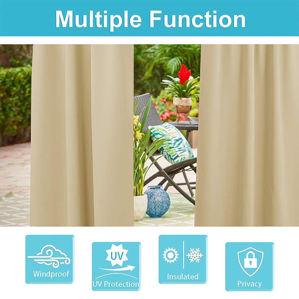 RYB HOME Patio Curtain Outdoor Waterproof, Plus Wide Large Drape for Home Decor/Outside Porch/Pergola/Sun Room, Width 100 x Length 95, 1 Panel, Biscotti Beige