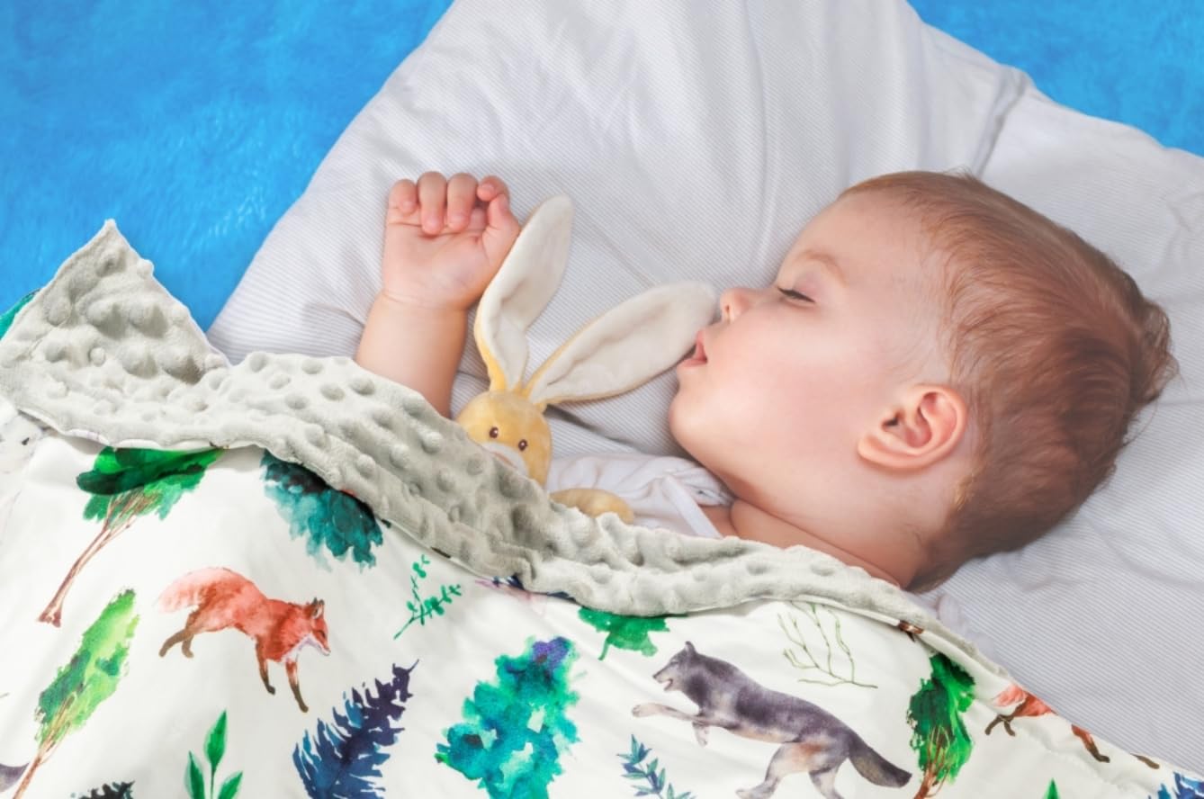 4 Pack Woodland Baby Blankets with Double Layer and Dotted Backing for Girls or Boys Breathable Soft Neutral Unisex Nursery Blankets with Animals Printed for Newborn Toddlers (Woodland)