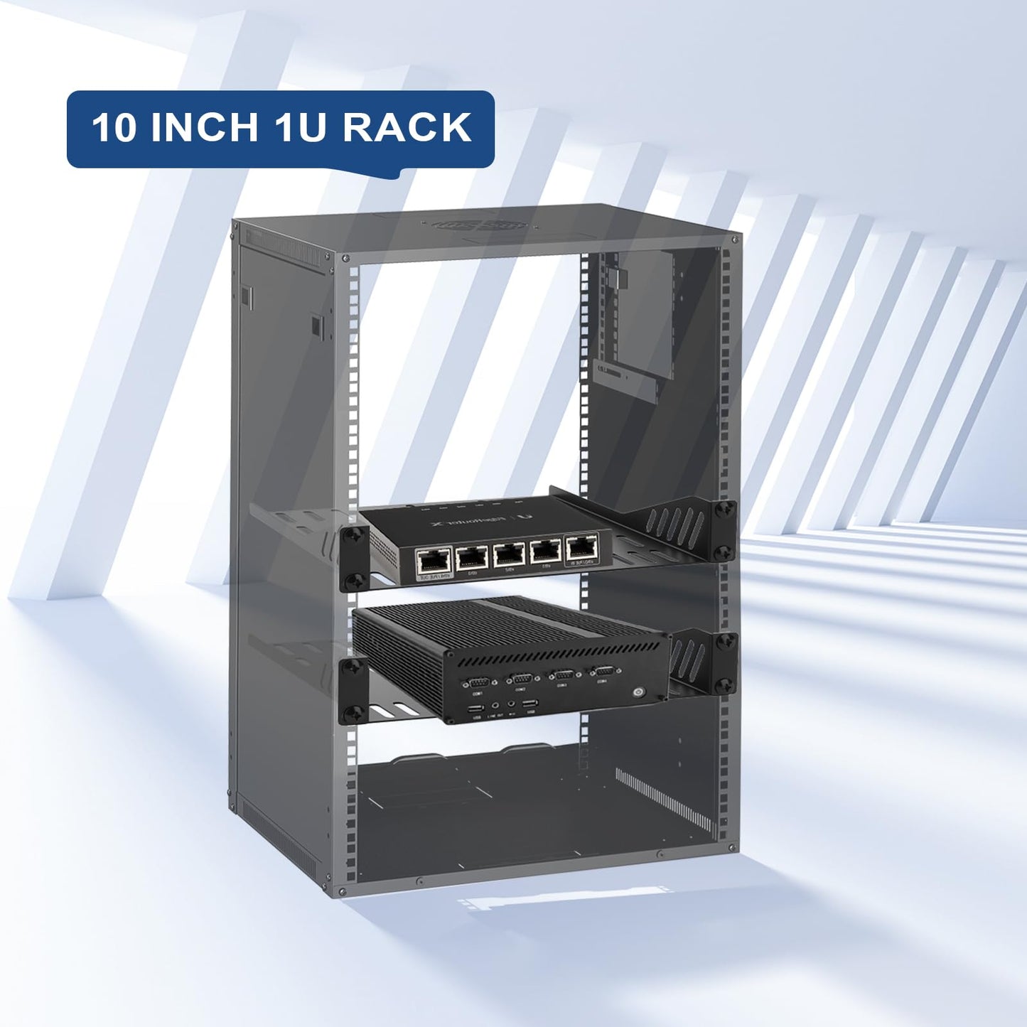 2 Pcs 10 inch 1U Server Rack Shelf,Heavy Duty Vented Rack Mount Shelf for 10" Server Rack & Cabinet,7.87" Depth Shelf with Enhanced Airflow for Network Equipment,Computer Racks & Cabinets