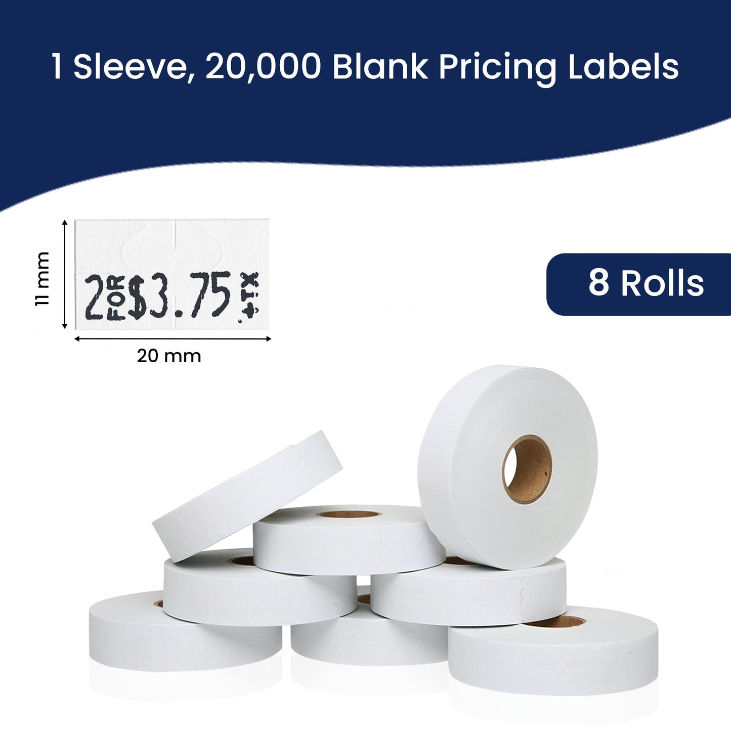 Perco White Pricing Labels for Monarch 1131 Price Gun - 1 Sleeve, 8 Rolls, 20,000 Price Marking Labels - with Ink Roll Included