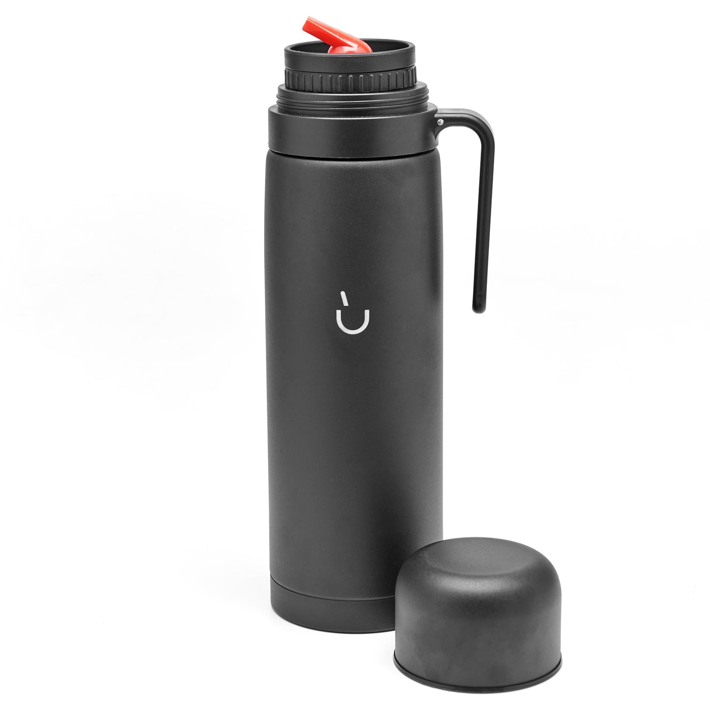 BALIBETOV Mate Cup Set – Modern Gourd, Thermal Bottle, Yerba Container (Yerbero), Bombilla (Straw) and Cleaning Brush – 304 18/8 Stainless Steel (Black)