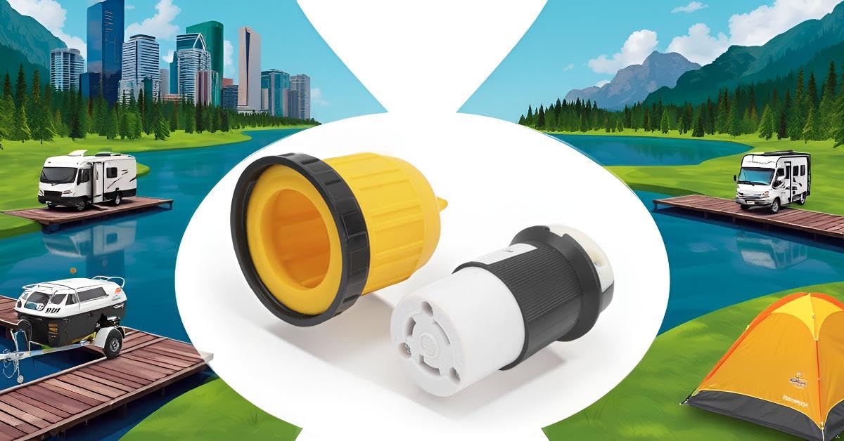 RV Cord Connector, 30Amp 125V Cord Connector Locking Plug W/Cover Ring Power Socket Female Twist Locking RV Power Inlet Plug W/Cover Replacement for Caravan Trailer