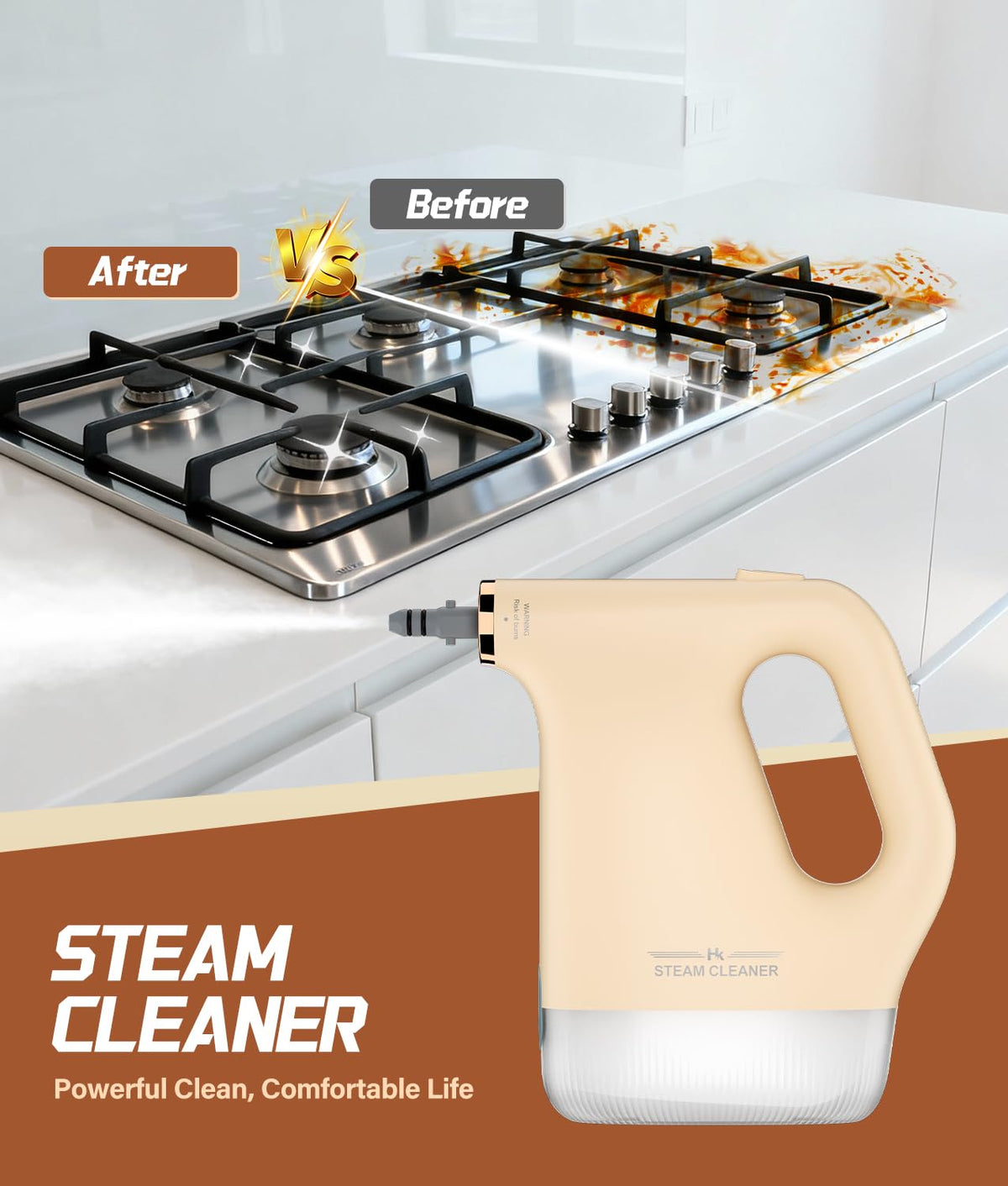 HK Newly Upgraded Handheld Steam Cleaner, 1200W 20s Fast Heating Steam Cleaner with 450ml Visualization Tank, 16-Piece Accessories, for Kitchen, Bathroom, Furniture, Tile, Floor, Car, Sofa, Window