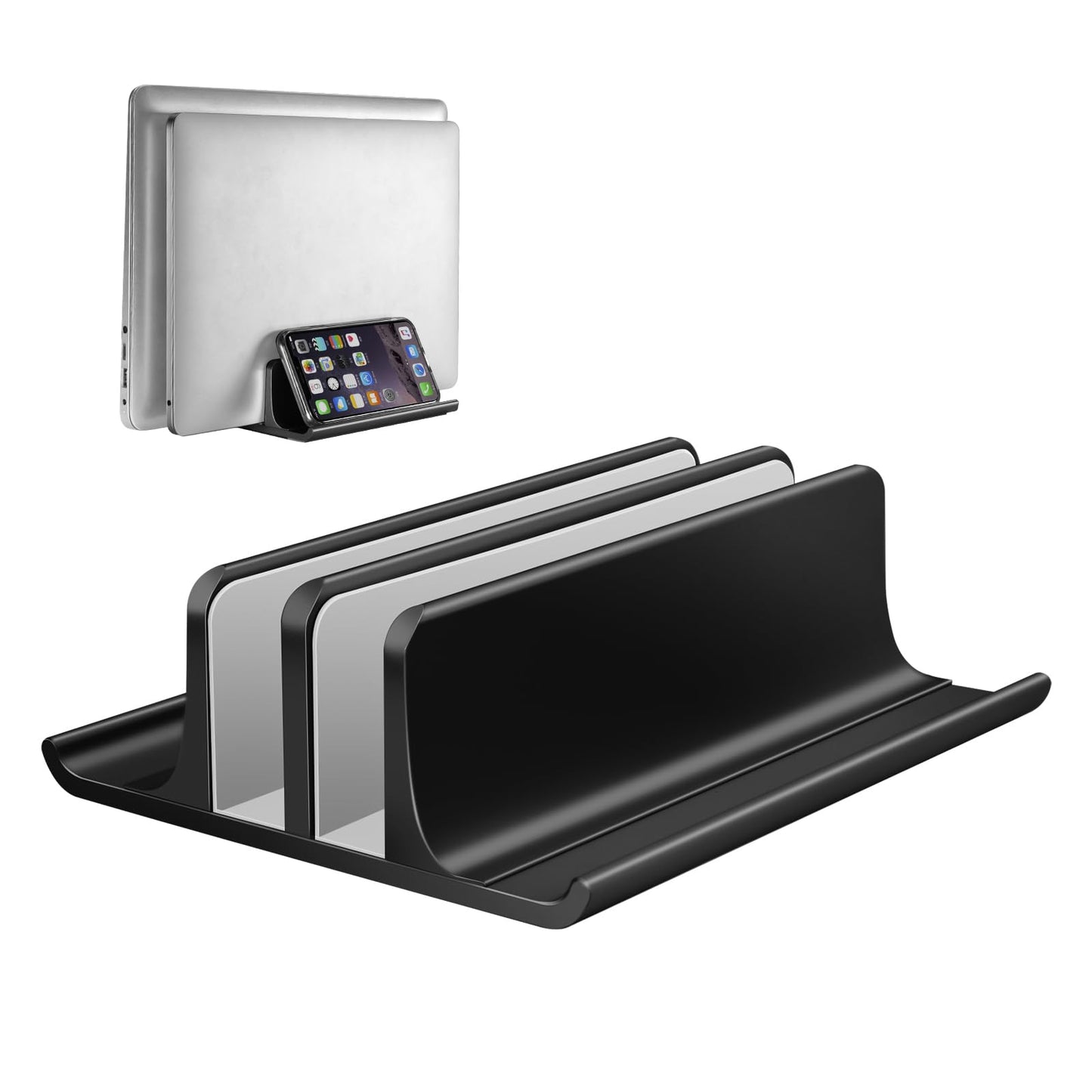 VAYDEER Double Adjustable Vertical Laptop Stand Newly Designed 2 Slots Aluminum Desktop Dual Holder for All MacBook/Chromebook/Surface/Dell/iPad Up to 17.3 Inches - Black