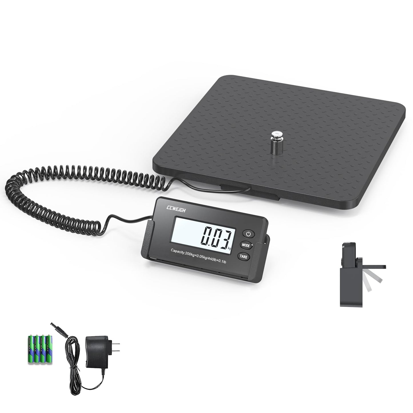 CCweigh Digital Shipping Postal Scale 1.76 oz High Accuracy！440lb with Tare Function, Extended LCD Display for Packages Small Business, Mail, Warehouse, Home, Battery & Charging Cable Included