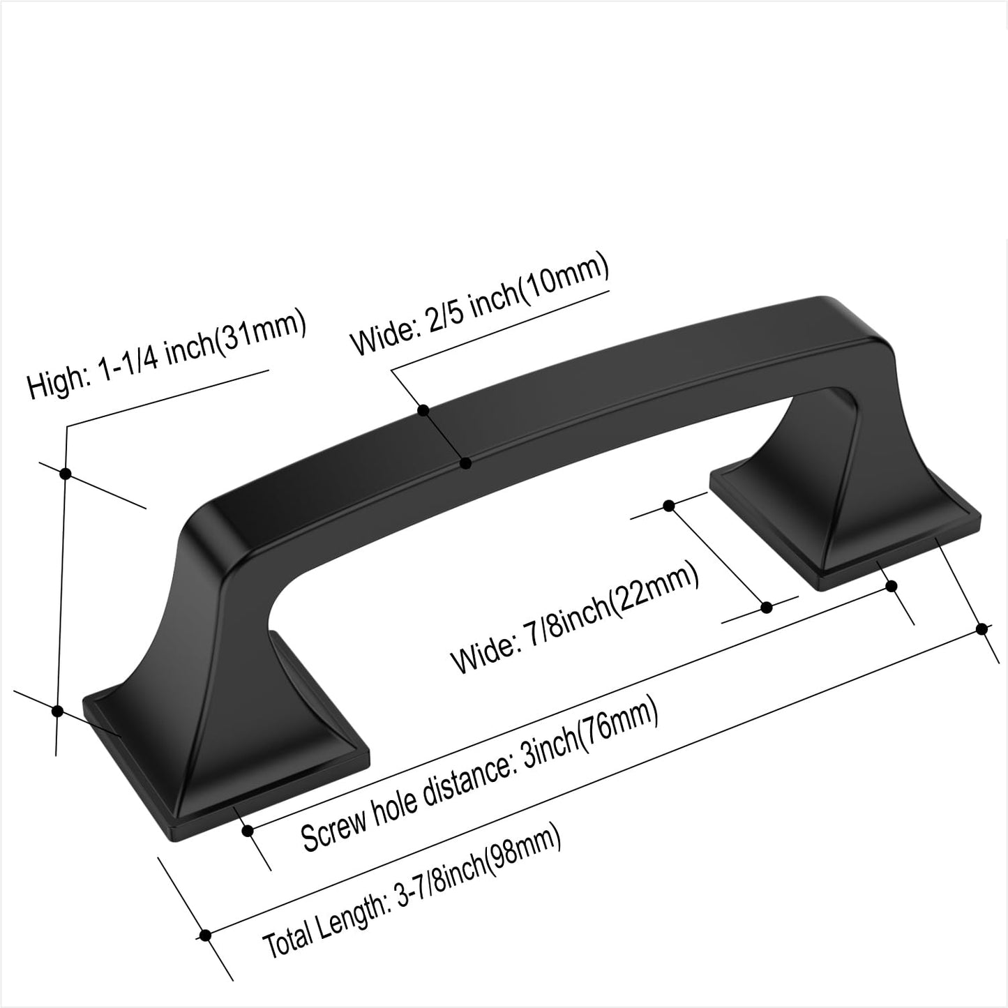 Amerdeco 10 Pack Matte Black 3 Inch(76mm) Hole Centers Kitchen Cabinet Pulls Hardware Kitchen Handles for Cabinets Cupboard Handles Drawer Pulls