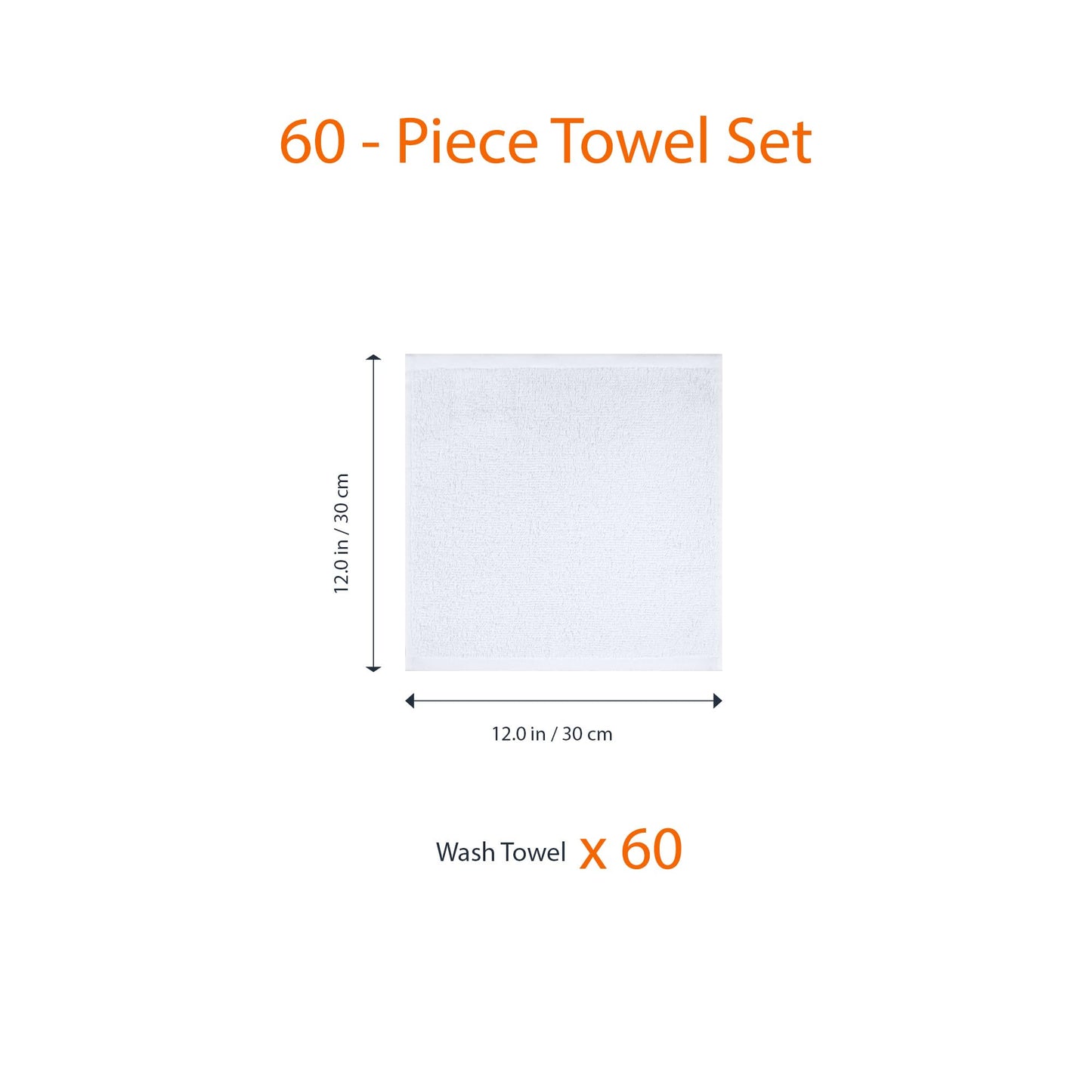 Amazon Basics Fast Drying Cotton Washcloths for Bathroom, Machine Washable, Soft and Absorbent, 12 x 12 in, White, 60 Pack
