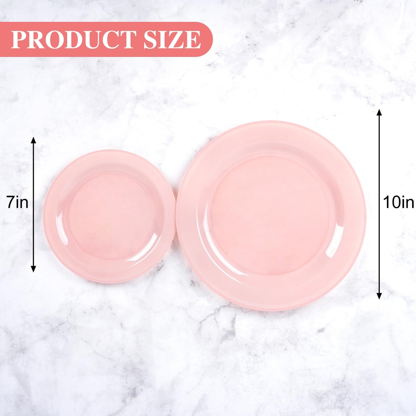 Moretoes 100PCS Pink Plastic Plates Disposable 10inch Dinner Plates and 7inch Dessert Salad Plates Heavy Duty Plates for Wedding Party and Birthday