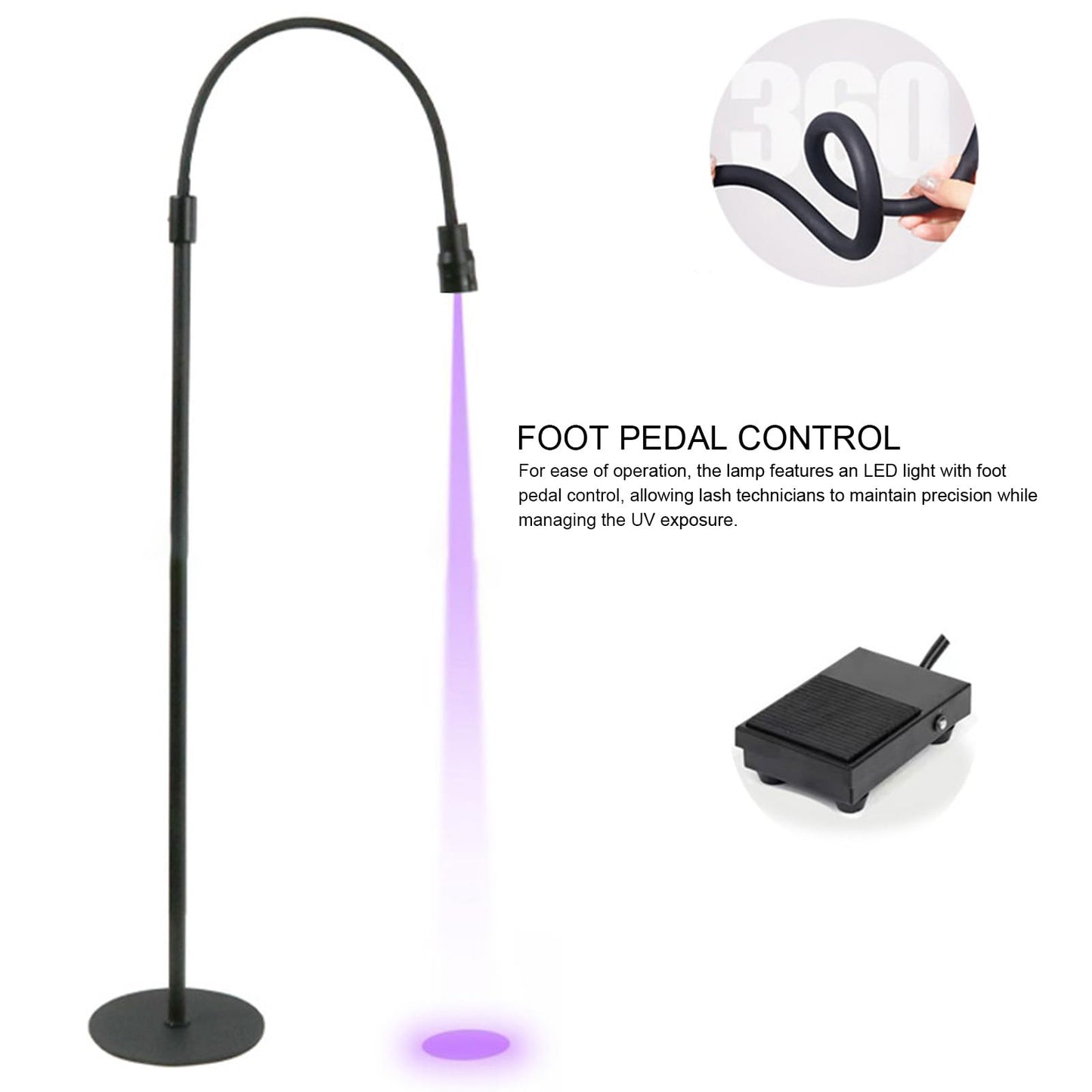 10W UV Lash Lamp for Eyelash Extensions Nail Artwork with Foot Pedal Control, Prolonging Glue Lifespan (US Plug)
