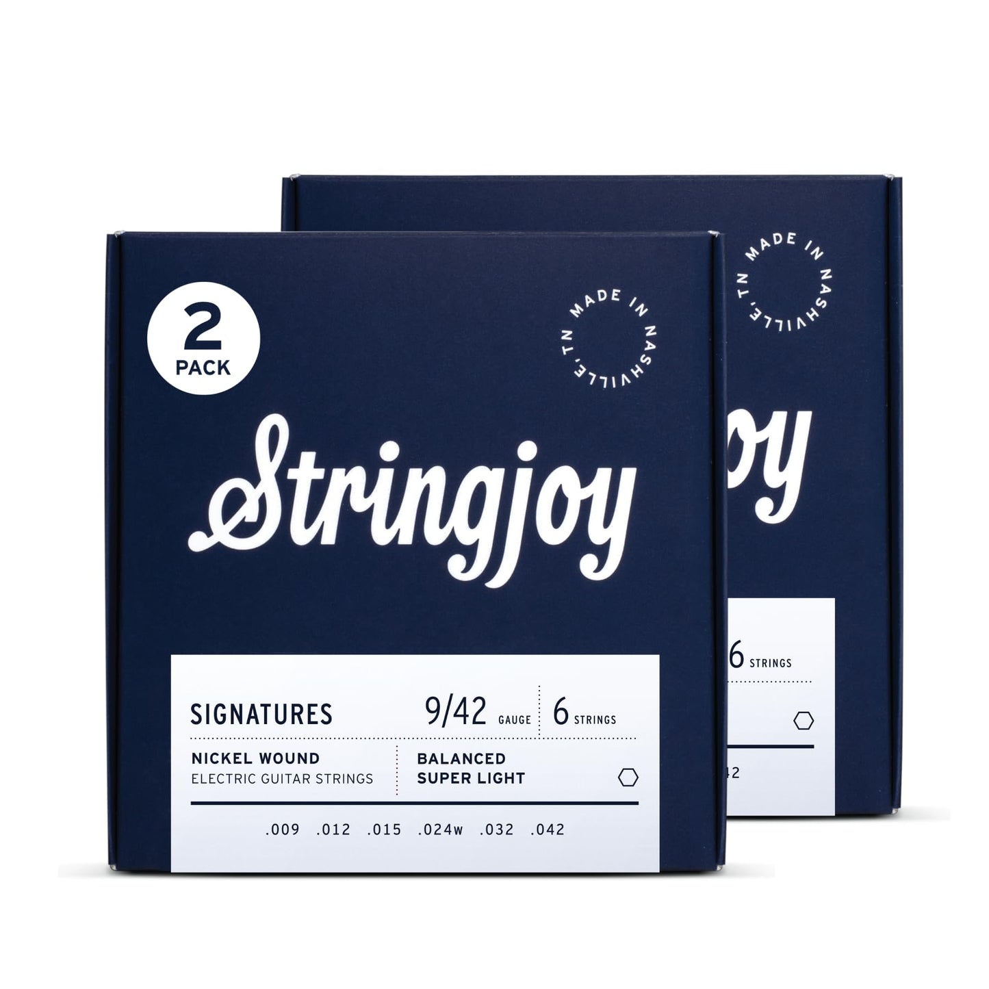 Stringjoy Balanced Super Light Gauge Signatures Nickel Electric Guitar Strings 9-42, BAL9, Exceptional Playability and Tone, Electric 6 String Set, 2-Pack