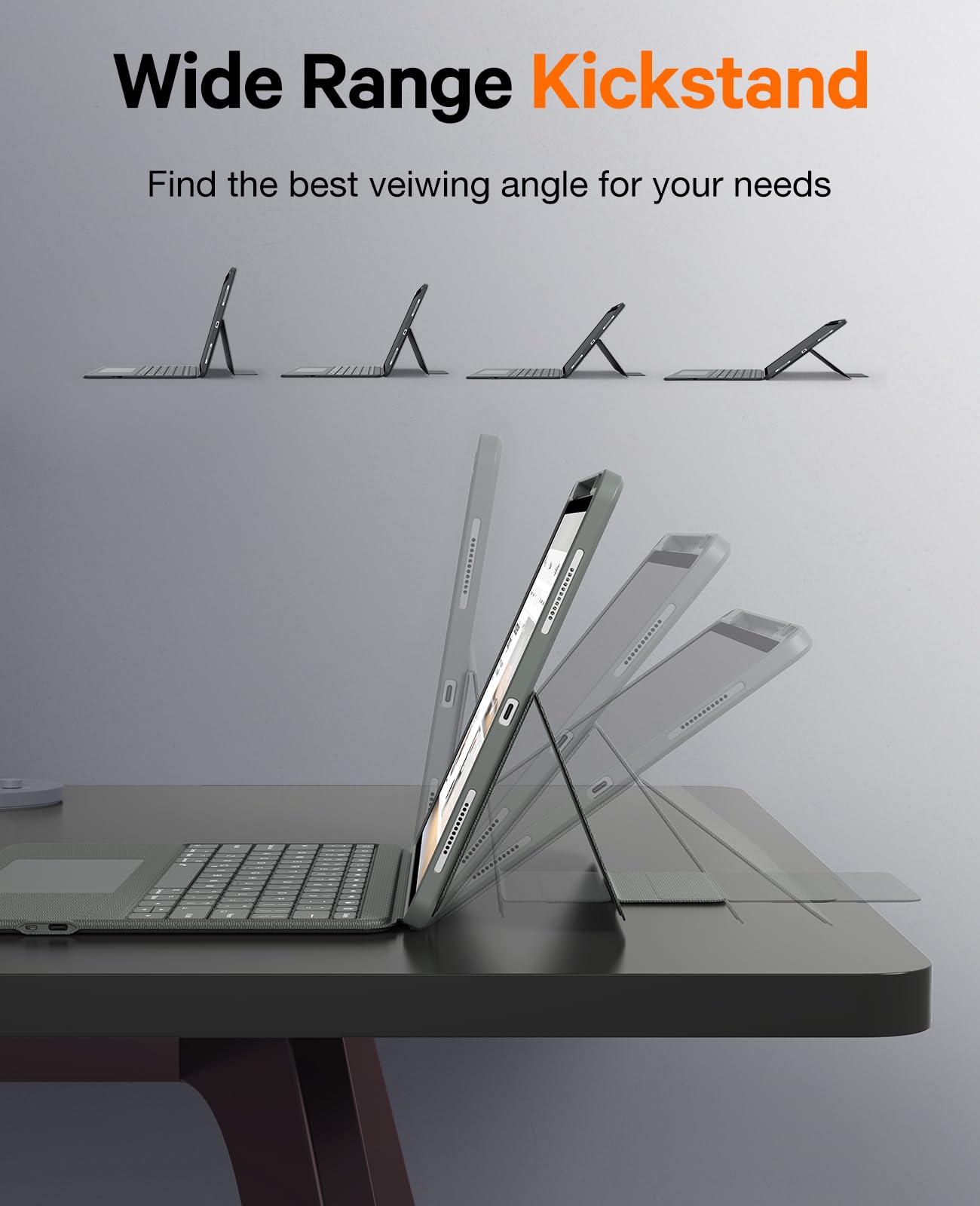 CHESONA for iPad Air 13 Inch (M3/2025, M2/2024) & iPad Pro 12.9 Case with Keyboard, Portrait/Landscape, Rugged Magnetic Detachable Case with 7-Color Backlit, Smart Trackpad, 15°-180° Adjustable, Gray