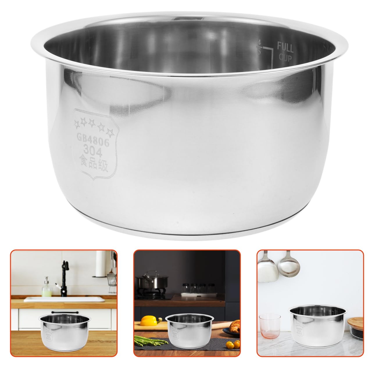 VICASKY 304 Stainless Steel Rice Cooker Inner Pot,Non-Stick Replacement Pot Thickened Universal for Quick Cooking 8.26 Inch (3L)