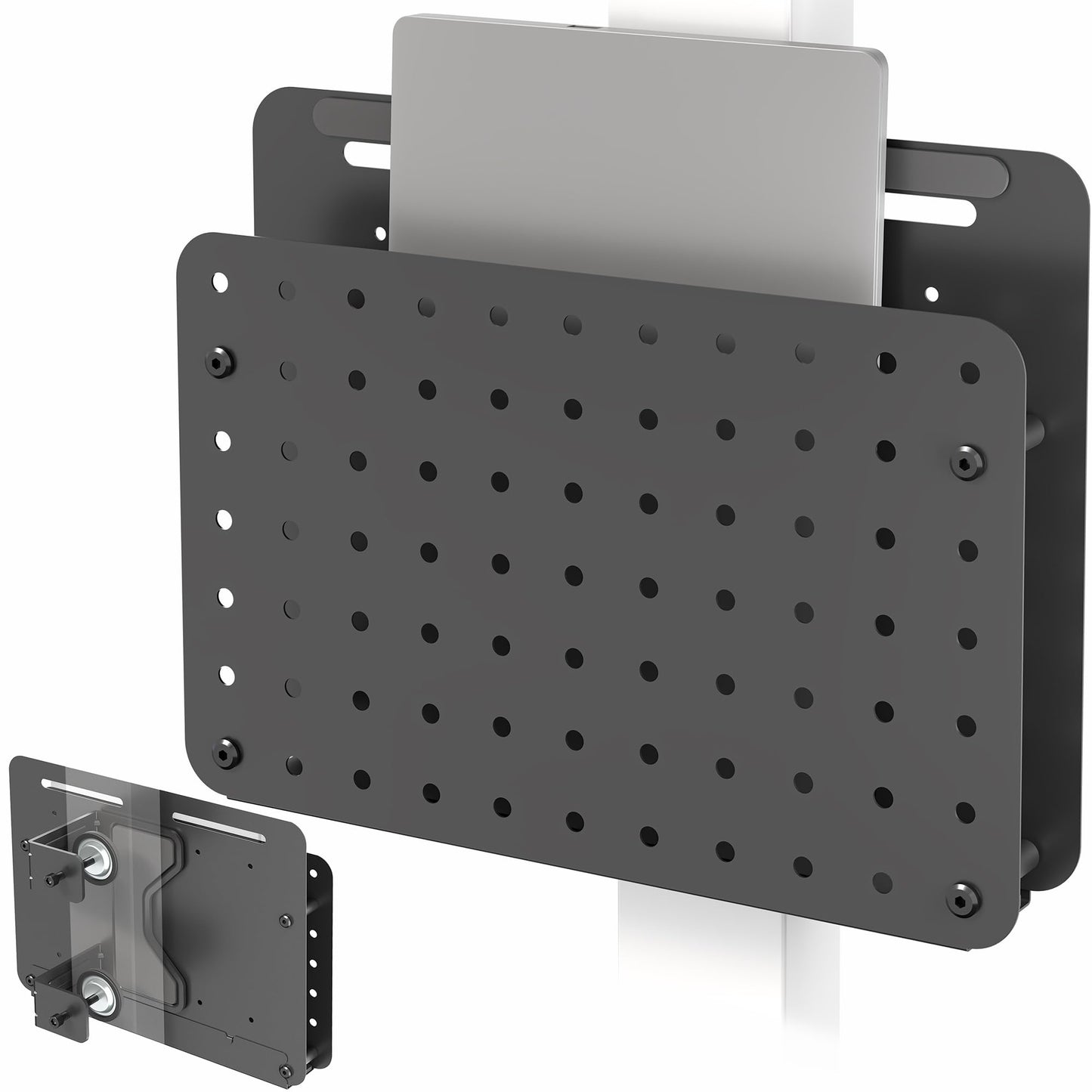 VIVO Steel Clamp-on Desk Leg Laptop Mount Holder, 14 x 11 inch Magnetic Peg Board, Desk Accessory Organizer, Black, Mount-LHS1