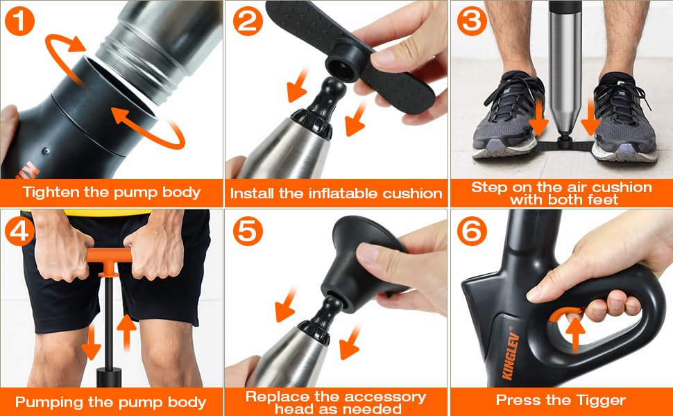 Air Drain Blaster Plunger, High Pressure Plumbing Tool for Toilets, Sinks, Bathrooms, Kitchen Drains, Stainless Steel