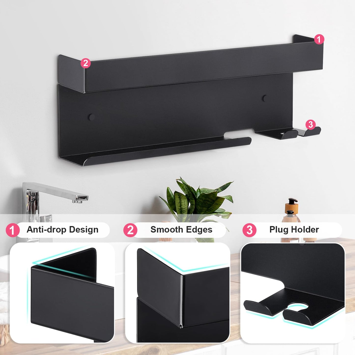 Hair Dryer Holder Wall Mount for Curling Iron Accessories, Hair Straightener Holder Black Hair Tool Organizer Blow Dryer Storage Rack for Home Bathroom Bedroom