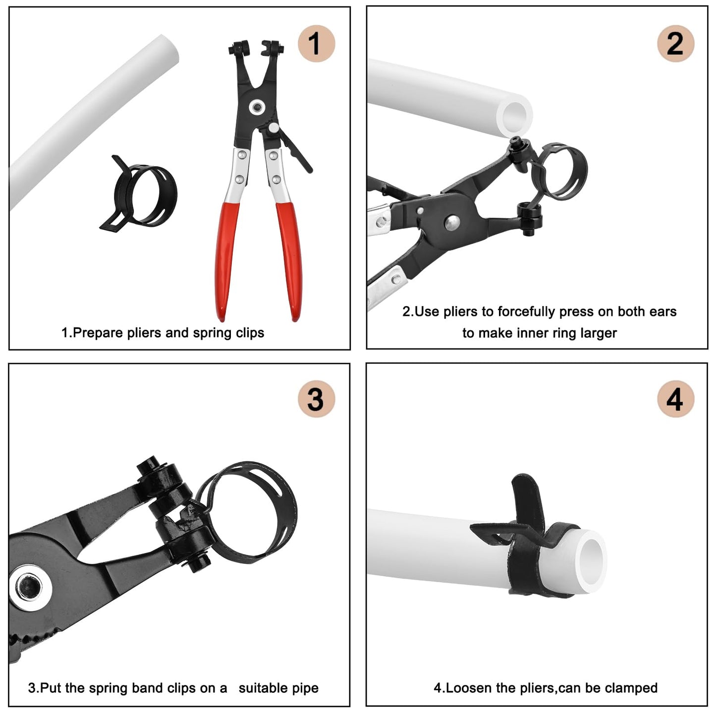 171Pcs 6-25mm Spring Band Hose Clamps With Swivel Flat Plier 15 Sizes Assortment Kit, Fuel Line Silicone Vacuum Hose Steel Clip Clamp,Low Pressure Air Pipe Fasteners In Automotive, Marine, Gardening