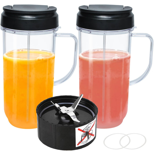 22oz Cups and Blade Compatible with Magic Bullet Blender, Tall 22oz Cup with Flip Top to-Go Lid Replacement Parts Compatible with Magic Bullet 250w MB1001 Juicer Mixer