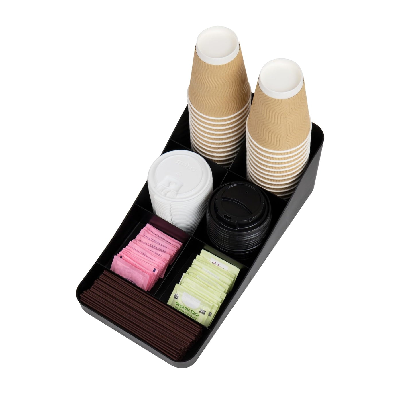 Mind Reader Cup and Condiment Station, Countertop Organizer, Coffee Bar, Kitchen, 7.25"L x 15.5"W x 5.25"H, Set of 2, Black