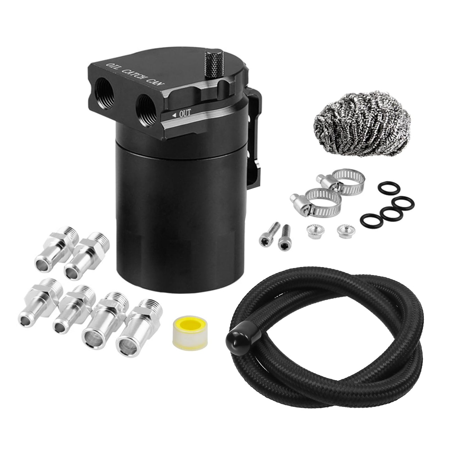 RULLINE Baffled Oil Catch Can Kit Reservoir Tank 350ml Oil Catch Tank Aluminum Universal Black