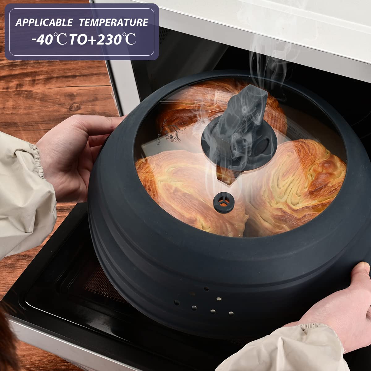 Microwave Vented Glass Splatter Guard Lid Splatter Guard Cover with Silicone Collapsible Food Saver as 10.8" Plate for 6.2" Plates 10" for 6.1" Plates and Bowls