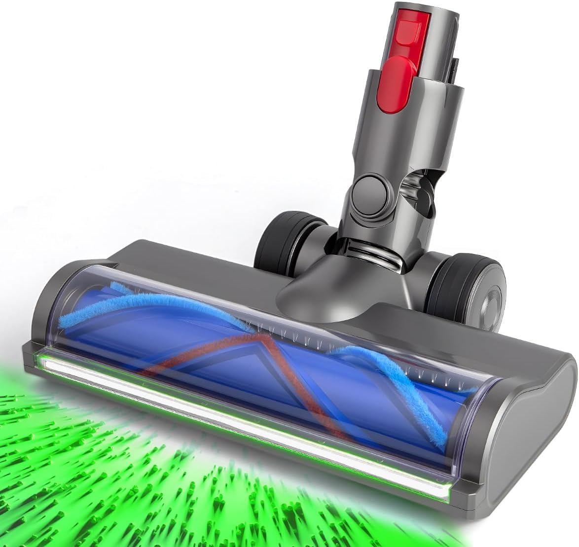 LED Dust Detection Brush Head Compatible with Dyson V7 V8 V10 V11 V15 Vacuum, Green Light Floor Head Replacement with 20W Motor for Hard Floors & Low-Pile Carpet, Pet Hair & Hidden Debris