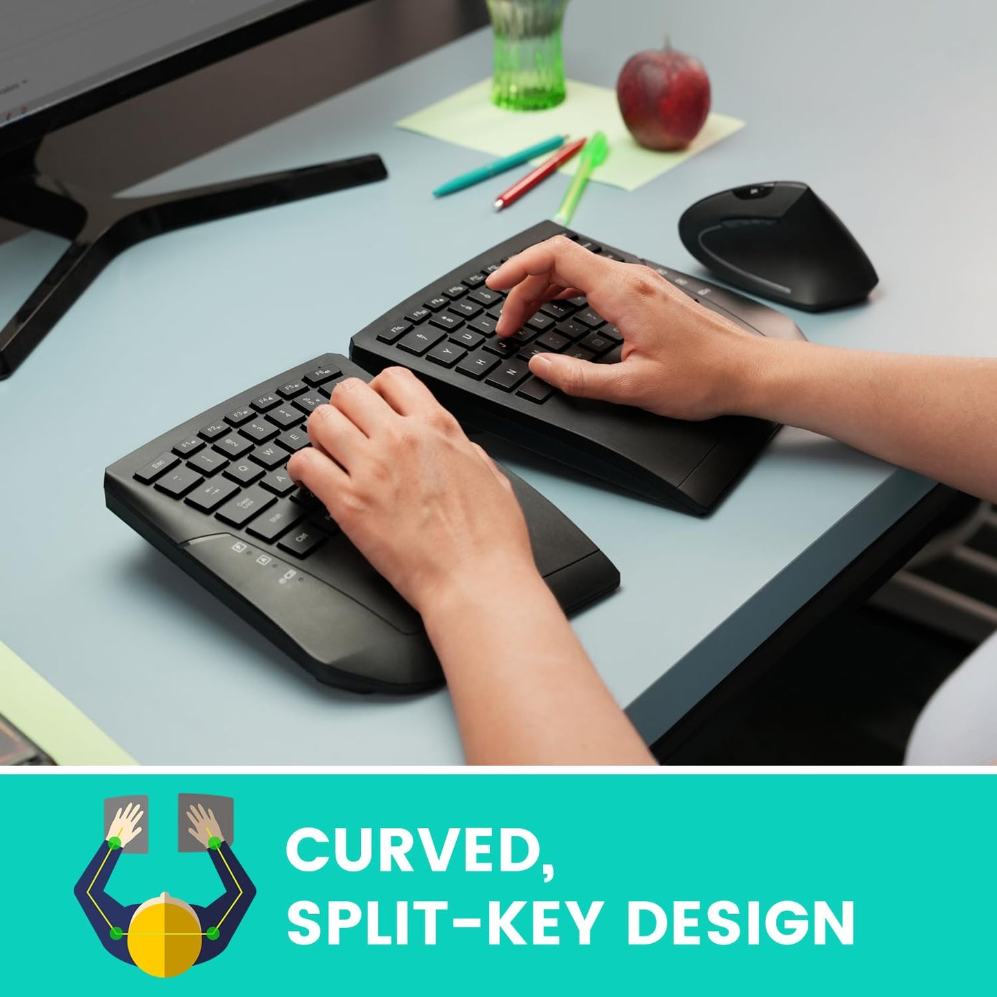PERIBOARD-624B - Wireless Ergonomic Split Keyboard - Flat Keys - Adjustable Tilt Angle - US English Layout