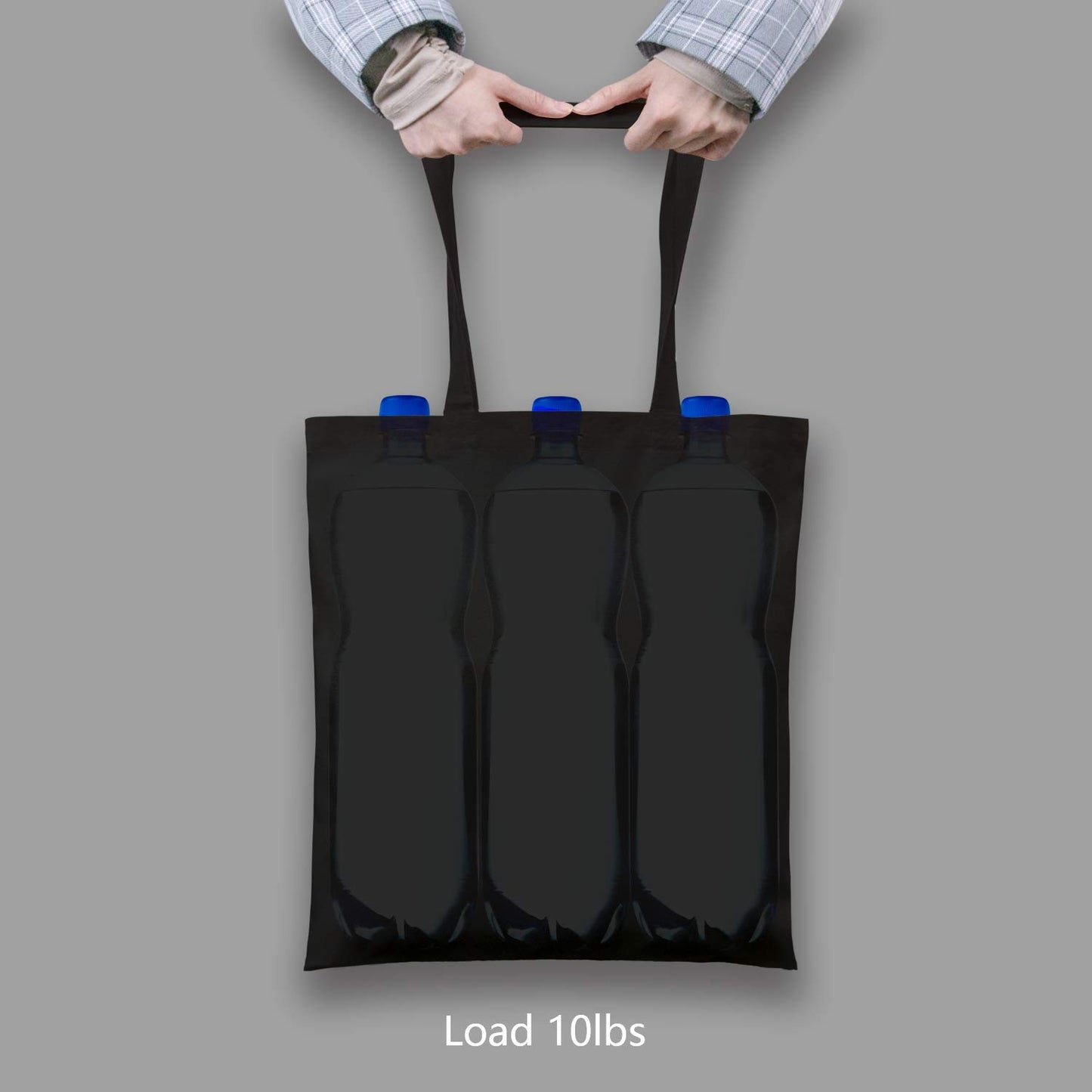 TOPDesign 24-Pack Economical 16"x15" Black Cotton Tote Bag, Lightweight Medium Reusable Grocery Shopping Cloth Bags, Suitable for DIY, Advertising, Promotion, Activity