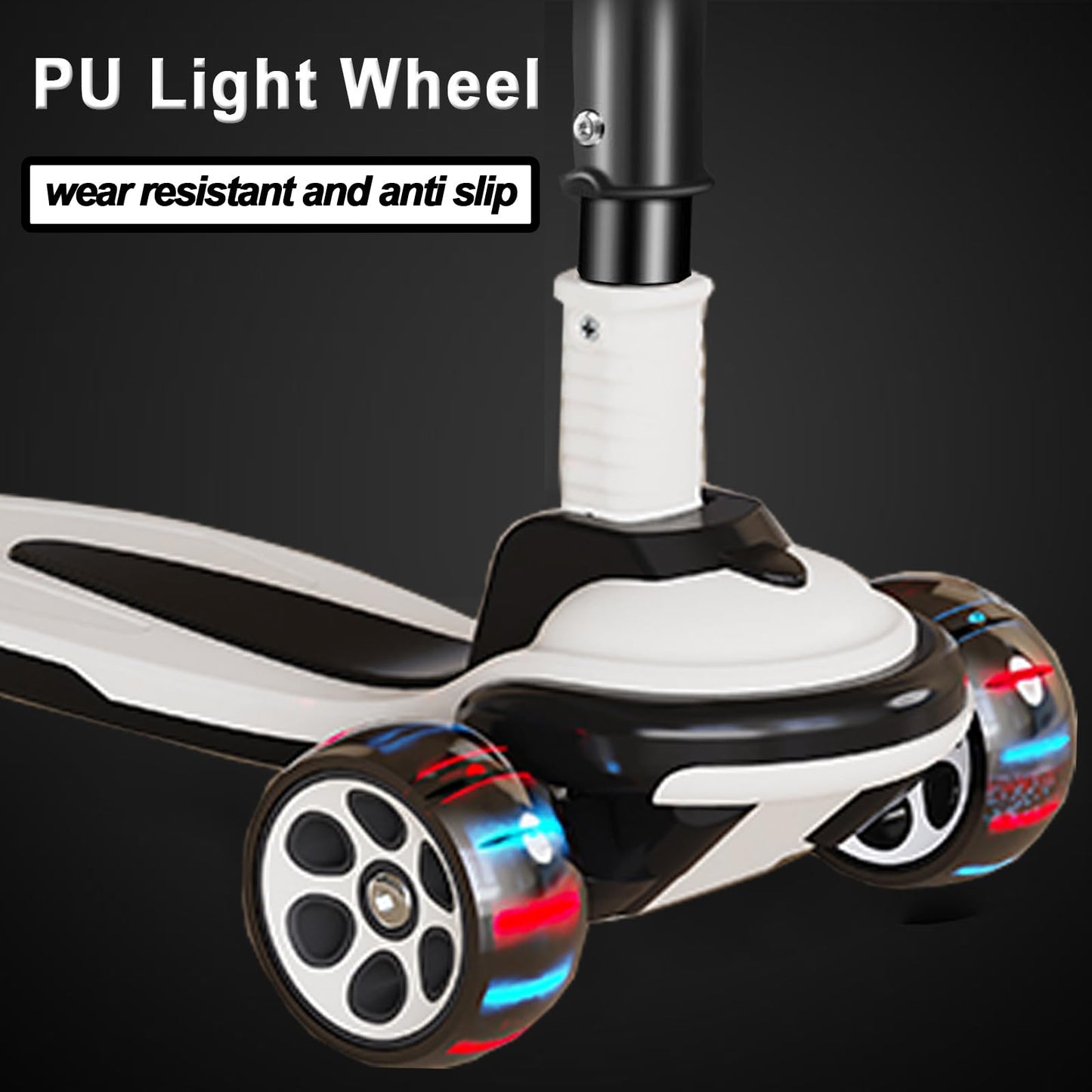 CLrkualn Kick Scooter for Kids Ages 6+, 5 Adjustable Height Foldable Scooter with 3 LED Light Wheels, Outdoor Activities for Toddlers Boys Girls, Max Load up to 240 lbs (Black and White)