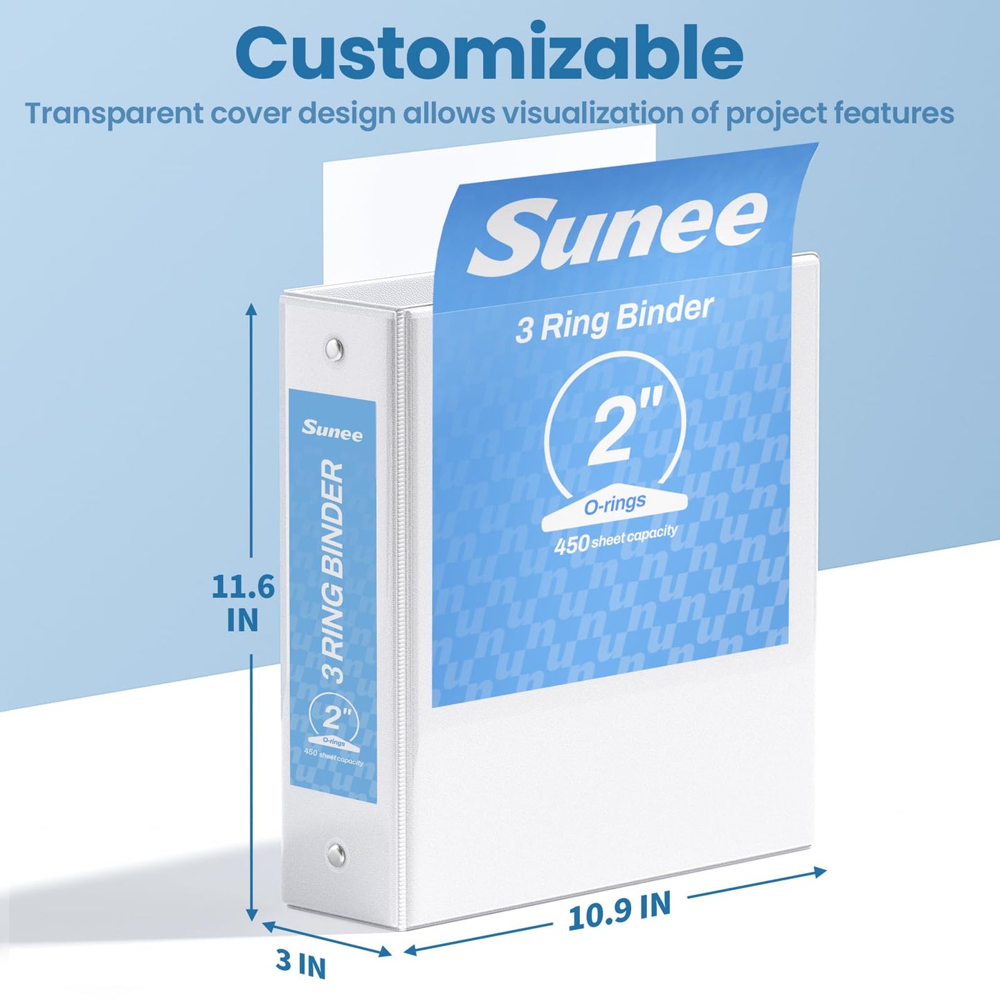 SUNEE 3 Ring Binders 2 Inch 8 Pack, Clear View Binders Three Ring PVC-Free (Fit 8.5x11 Inches) for School or Office Supplies, White
