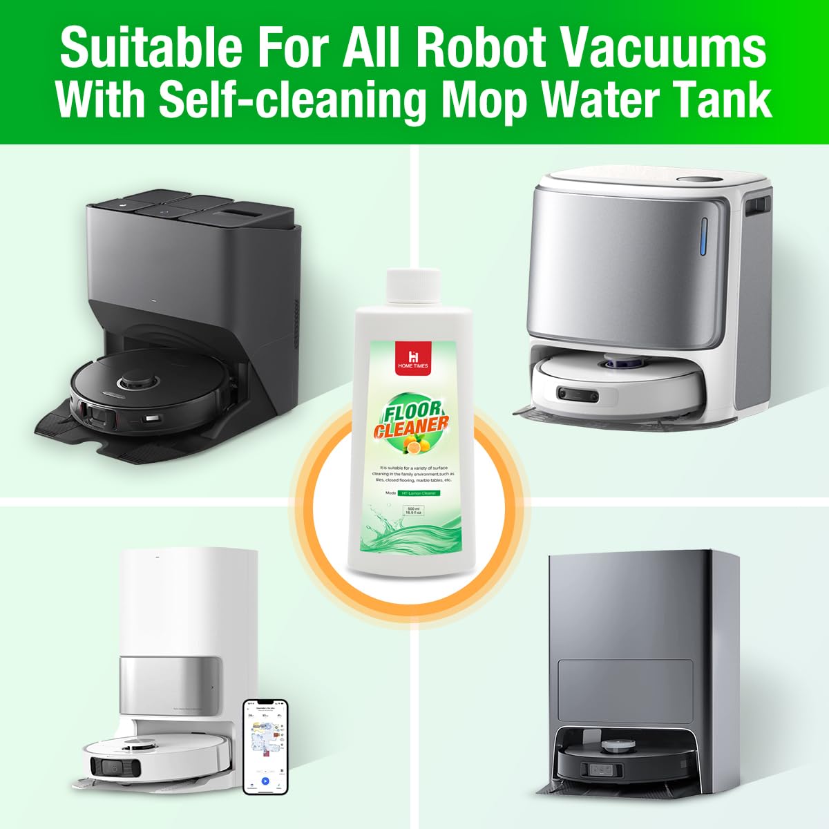2 Pack Robot Vacuum Floor Cleaning Concentrate for Mops - Compatible with Roborock, Tineco, iFloor, Etc. - Hardwood & Multi-Surface - Non-Toxic, Residue-Free (lemon flavor)