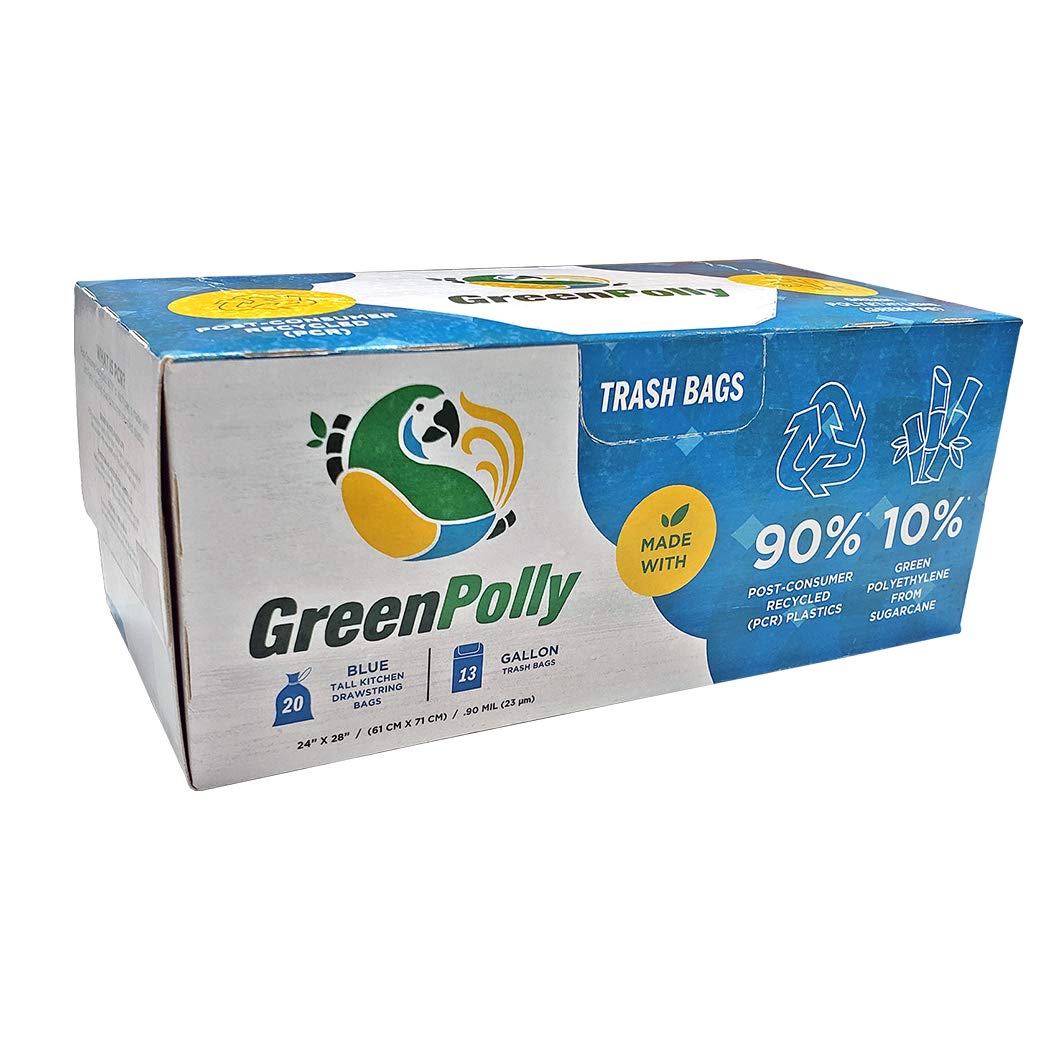 GreenPolly Clear Tall Kitchen Recycling Bags with Drawstring, 13 Gallon, 240 Count, Made from Recycled and Renewed Material, Heavy Duty and Durable