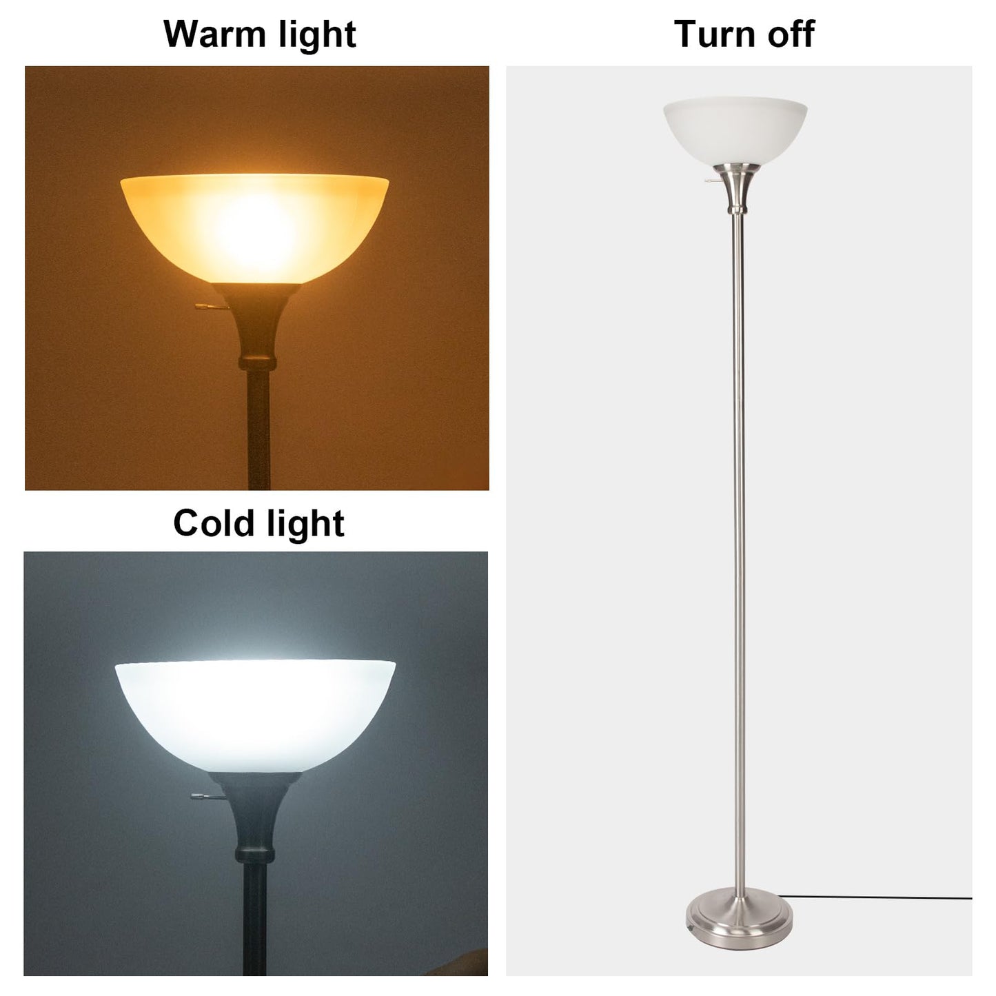 Floor Lamp Frosted White Glass Bowl Shade for Room Decor - Bedroom Decor - Brushed Nickel