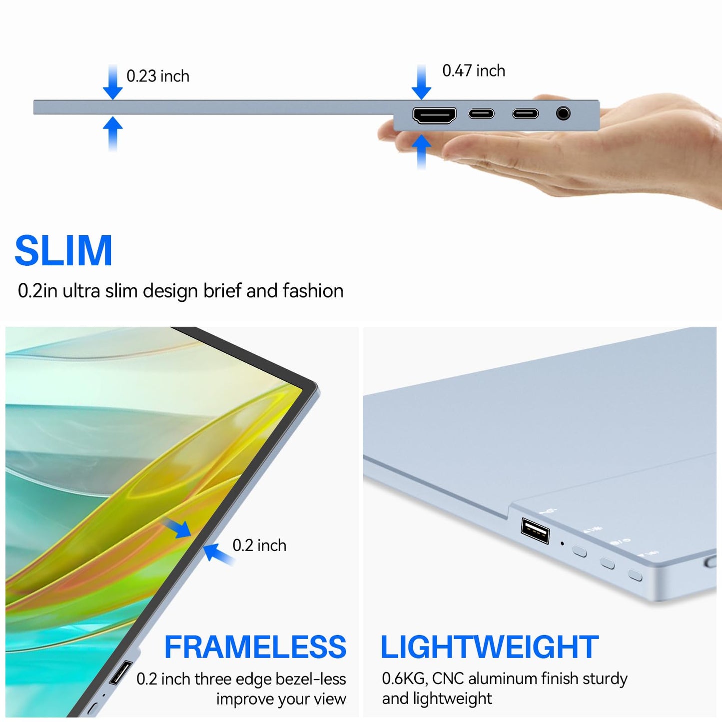 14 Inch Touchscreen Portable Monitor Metal Bezel, Slim Full HD 1200P FHD with HDR, Eye Protection, Integrated Speakers, External Second Screen with Holster for Laptop, PC, PS5, Mac, Xbox