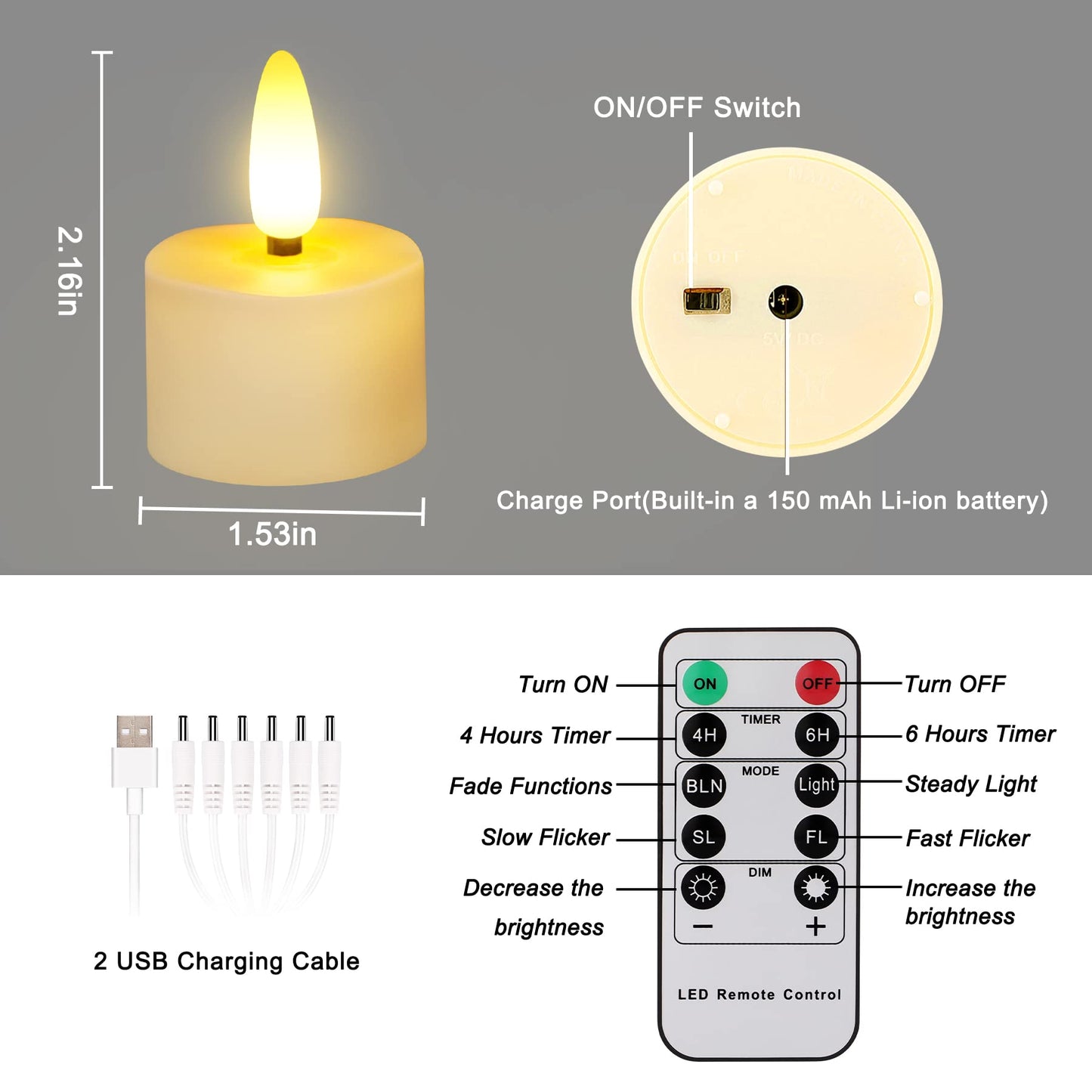 USB Rechargeable 3D Wicks Tealights Candle Flameless Flickering Battery Operated with Remote Control & Timer Realistic Led Tea Lights for Halloween Christmas Home Decor (12 PCS,Rechargeable)