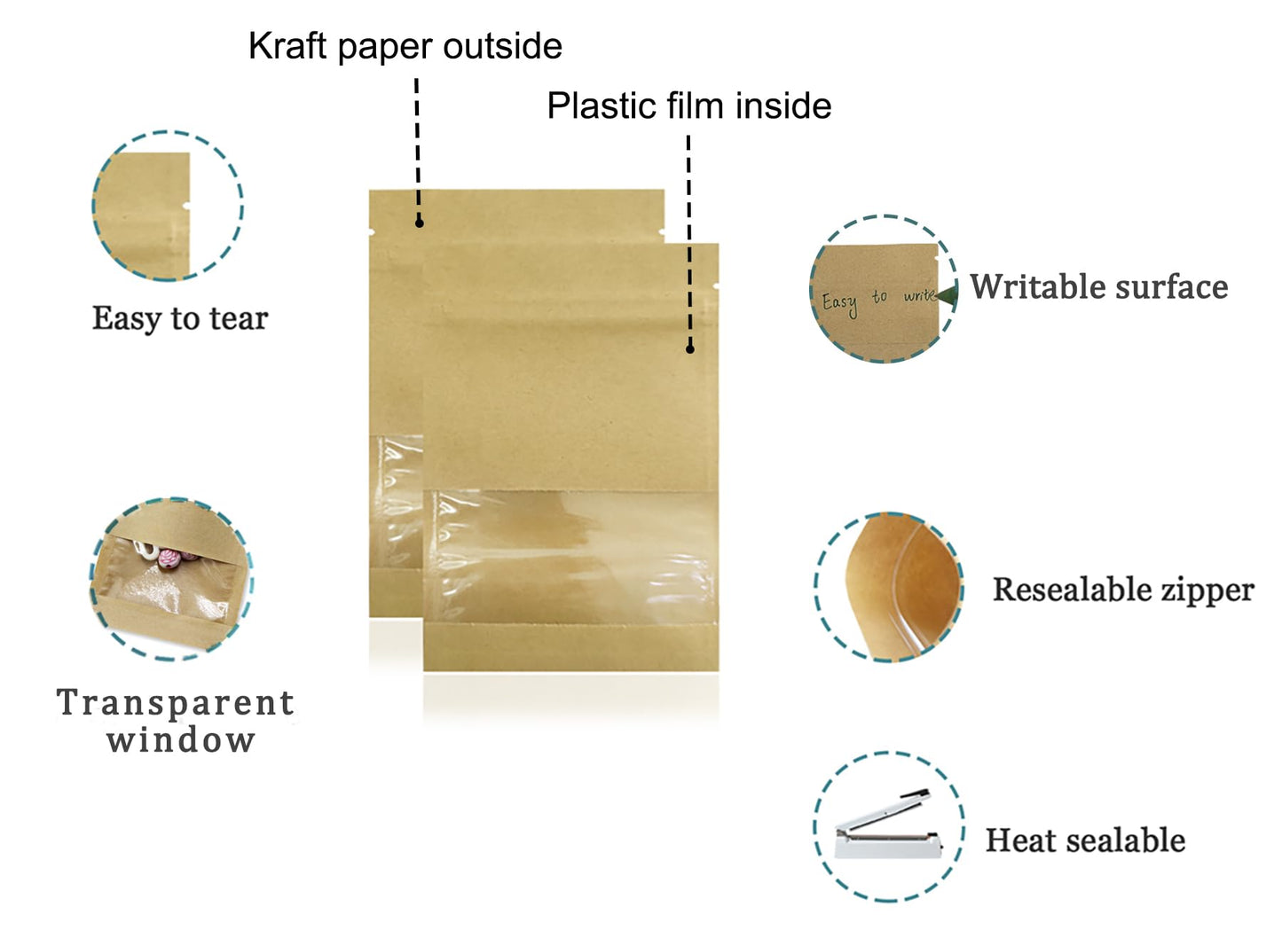 WACCOMT Pack Kraft Paper Small Seed Packets Resealable Bags Seeds Envelopes Garden Collecting for Flower Vegetable Storage with Clear Window Zipper Heat Seal Packaging (300, 7x9cm(2.76x3.54 inch))