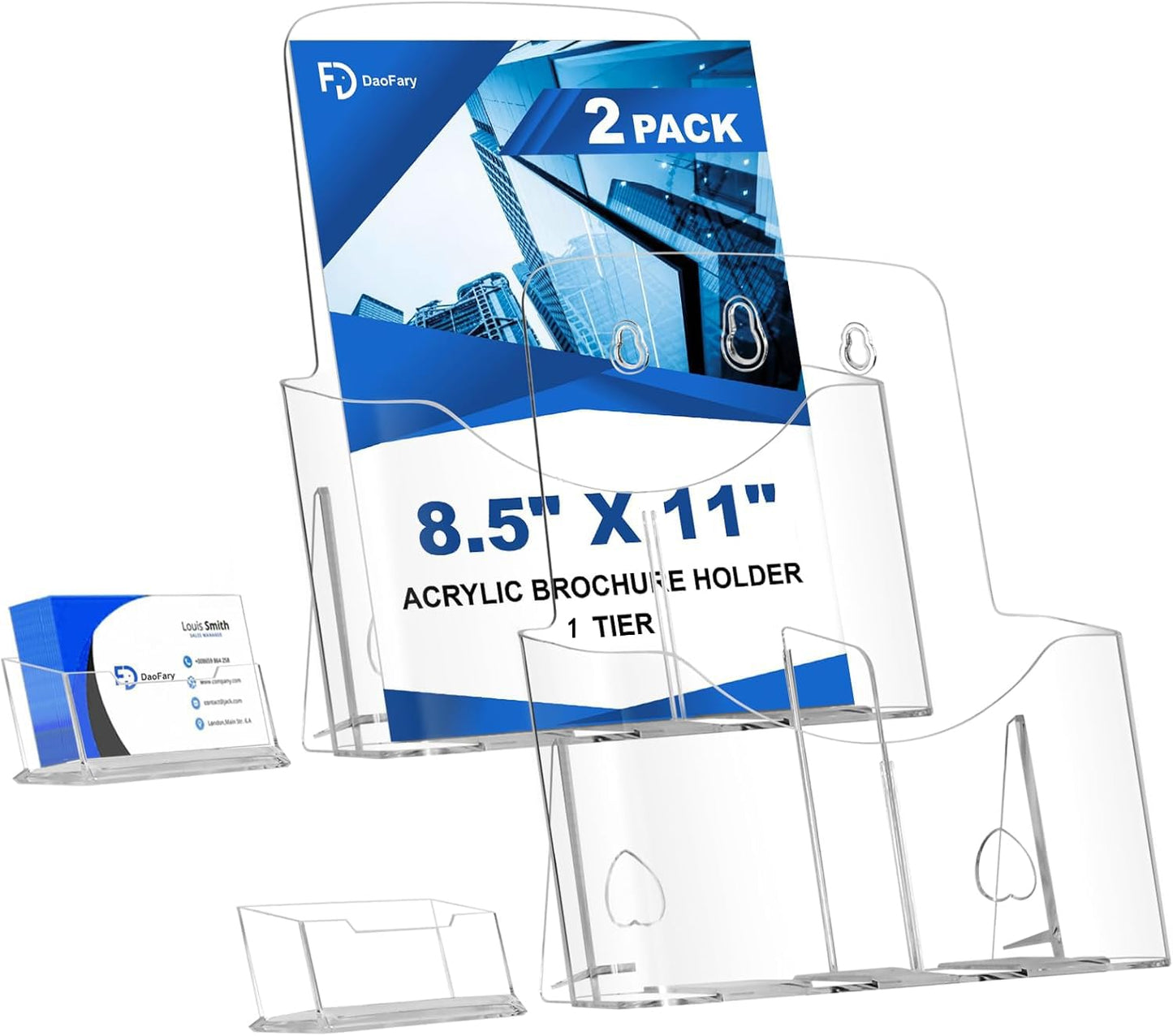 2 Pack Acrylic Brochure Holder 8.5 x 11 in, 1 Tier Brochure Display Stand with Removable Divider for 4 x 9 in Trifold Pamphlets, acrylic flyer holder 8.5 x 11 Stands for Flyer, Pamphlet, Magazine (2+2 pack 1 tier)