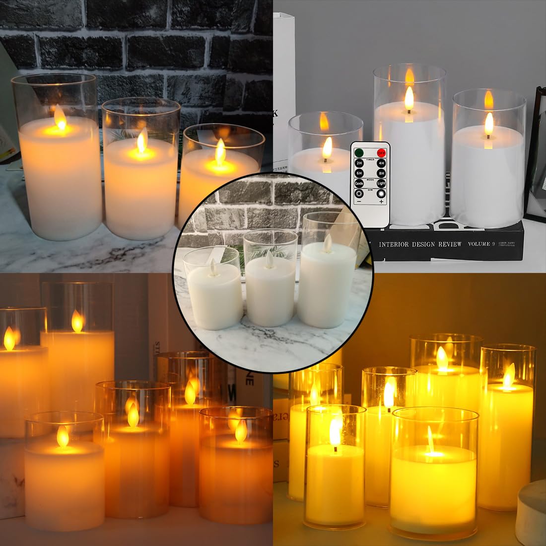 Set of 3 Clear Glass Flameless Candles Flickering with Remote, Battery Operated LED Pillar Candles for Home Decor & Weddings (D3in H4in 5in 6in)