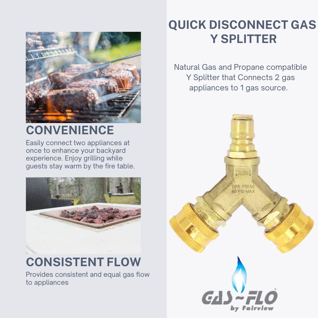 GAS-FLO, Quick Disconnect 3/8 Y Splitter, CSA Certified for Propane and NG (QD-GMC6-YPX1)