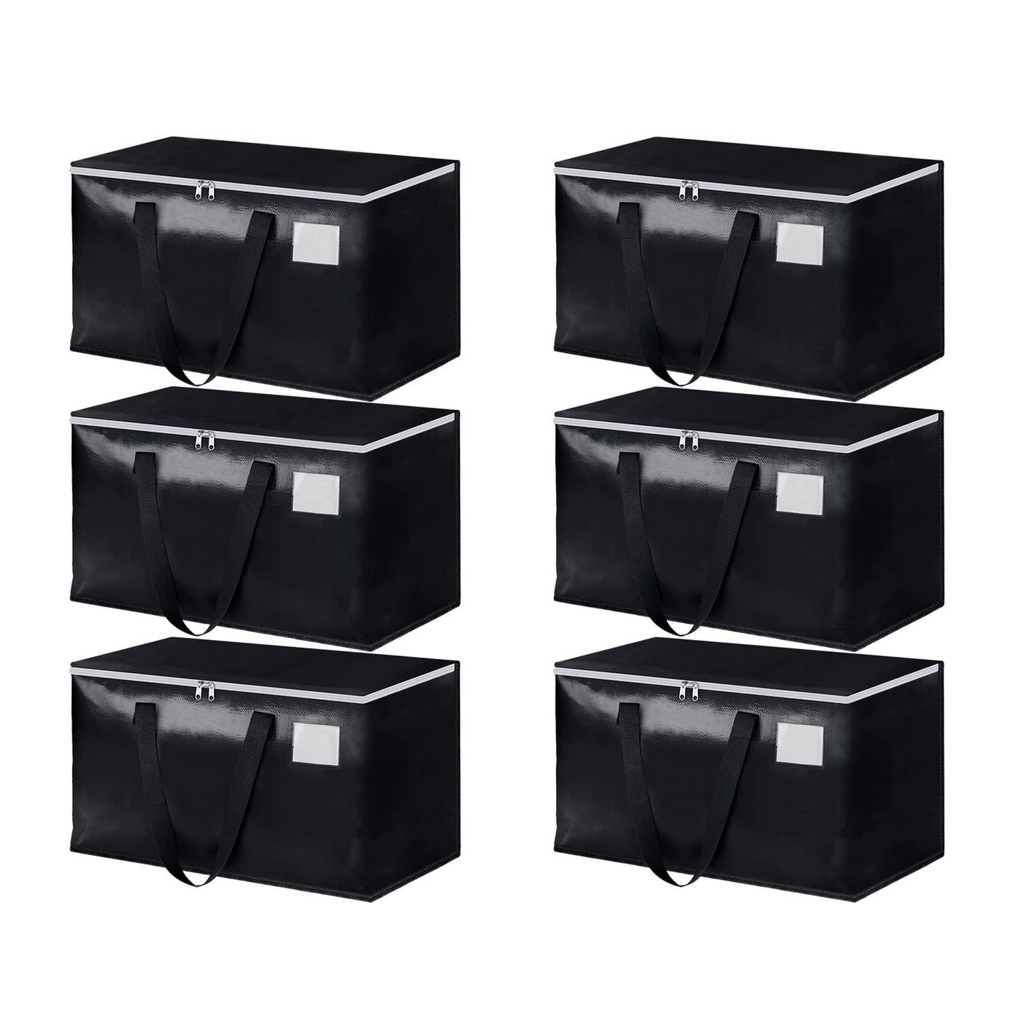 6 Pack Extra Large Moving Bags, Heavy Duty Storage Tote Bags, Travel Duffel Storage Bags, Foldable Moving House Storage Bags with Zippers and Handles for Comforters, Clothes, Bedding (6 Pack Black)