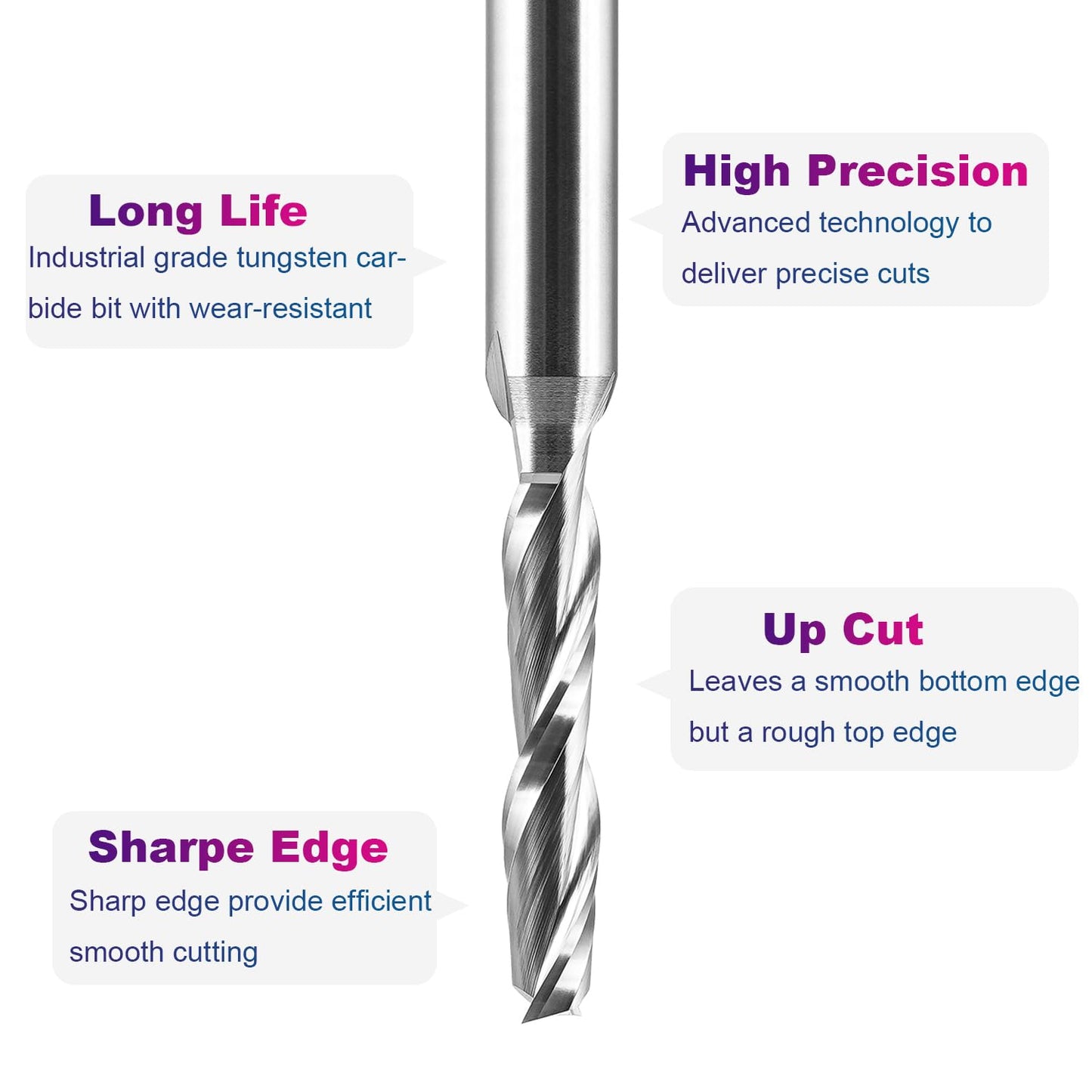 SpeTool 5PCS 3/16" Upcut CNC Router Bits Set 1/4" Shank Carbide Spiral End Mill Plunge Cut Wood Slot Inlay Engraving bits