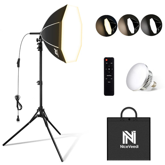 Bi-Color Photography Lighting Kit, 20" Softbox Lighting Kit with 85W LED Bulbs 3000K-6000K & Remote Control, Studio Light for Photography Video Record TikTok YouTube Live Streaming