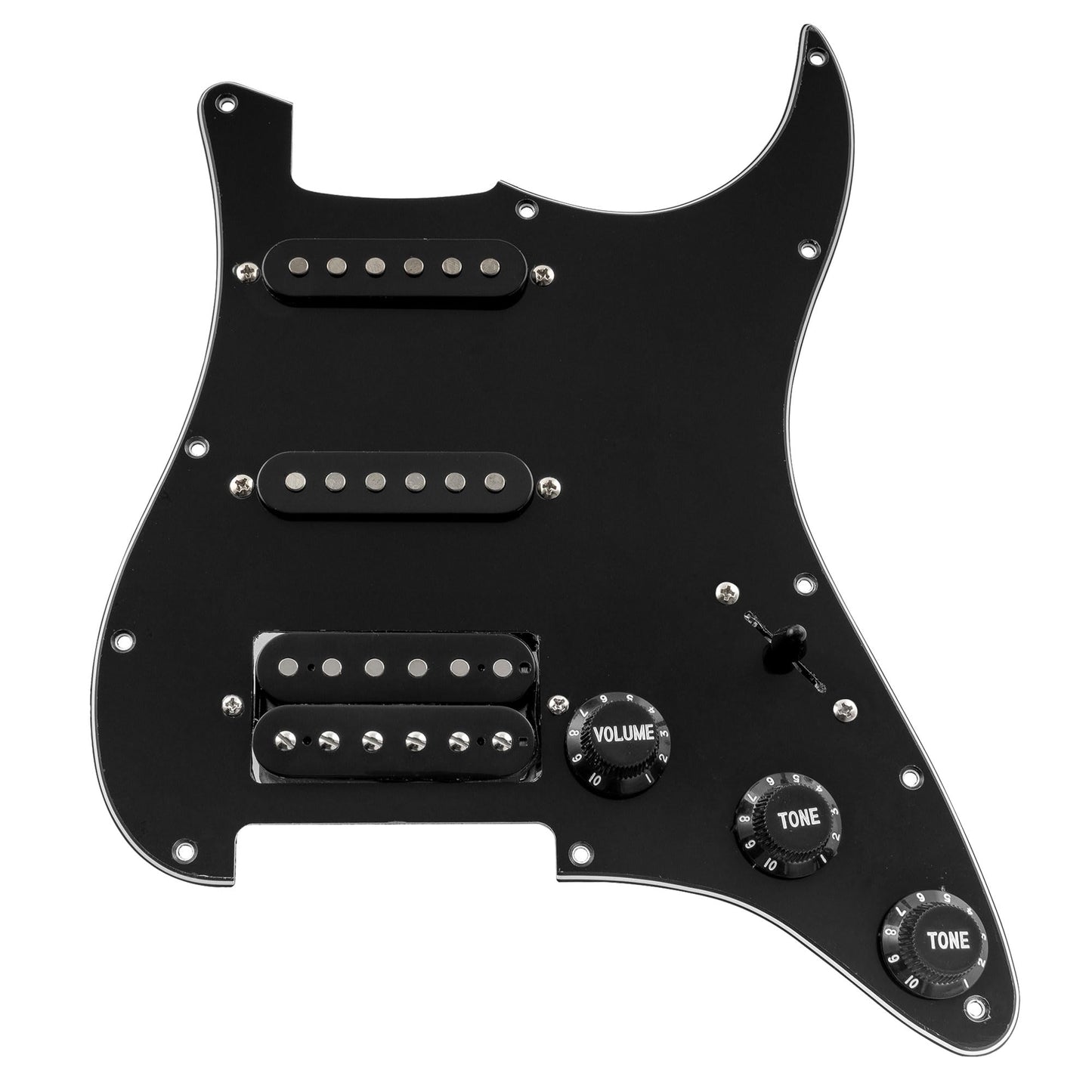 Musiclily SSH 11 Hole Prewired Loaded Humbuckers Stratocaster Pickguard with Noiseless Alnico 5 Pickups Set for Strat Style Guitar,3Ply Black