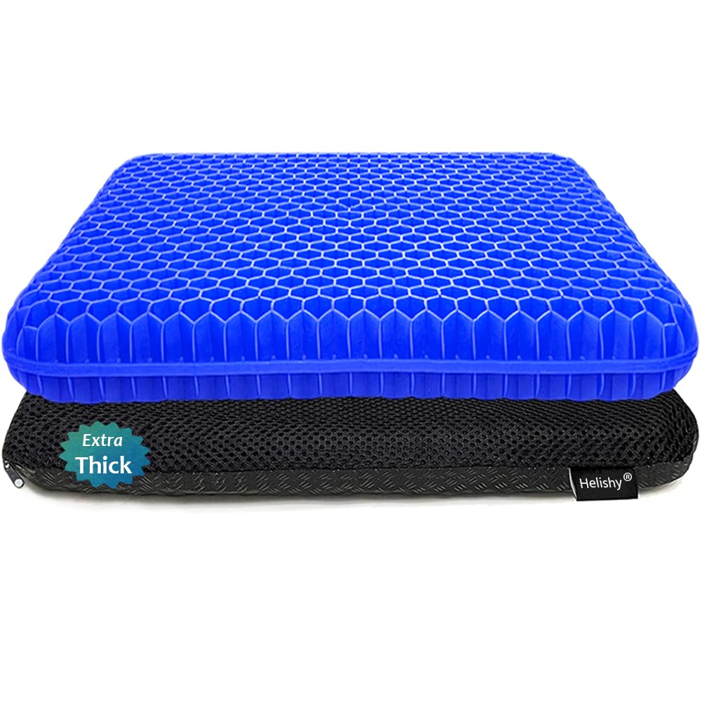 Gel Seat Cushion, Office Seat Cushion Chair Pads for Office Home Car Wheelchair Long Trips - Extra Thick Gel Cushion for Pressure Sores, Tailbone, Back, Sciatica Pain Relief (Extra Thick, Blue)