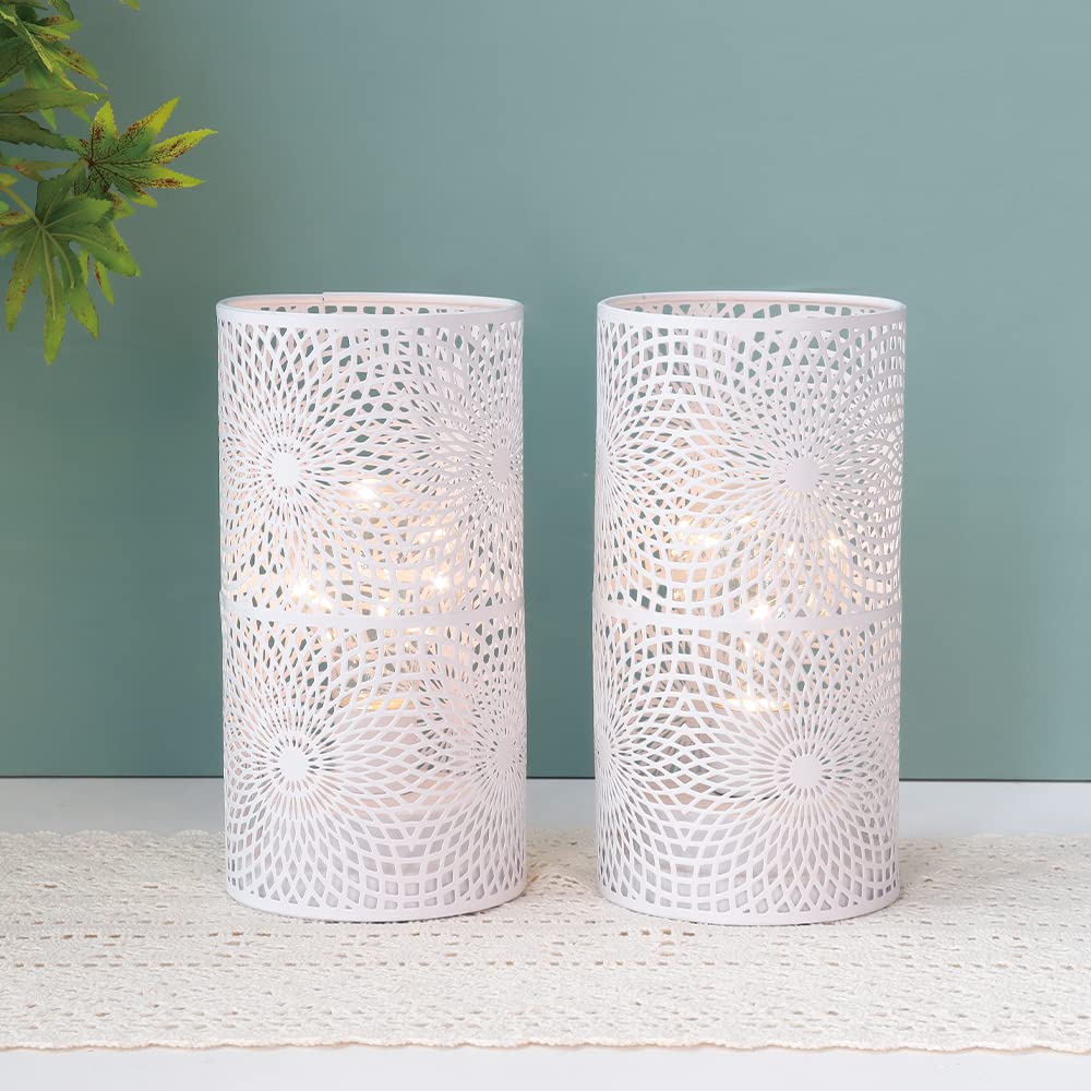 Set of 2 White Table Metal lamp Battery Powered,Cordless Accent Light with Edison Style Bulb battery operated. Great for Weddings,Parties,Patio,Events for Indoors/Outdoors.