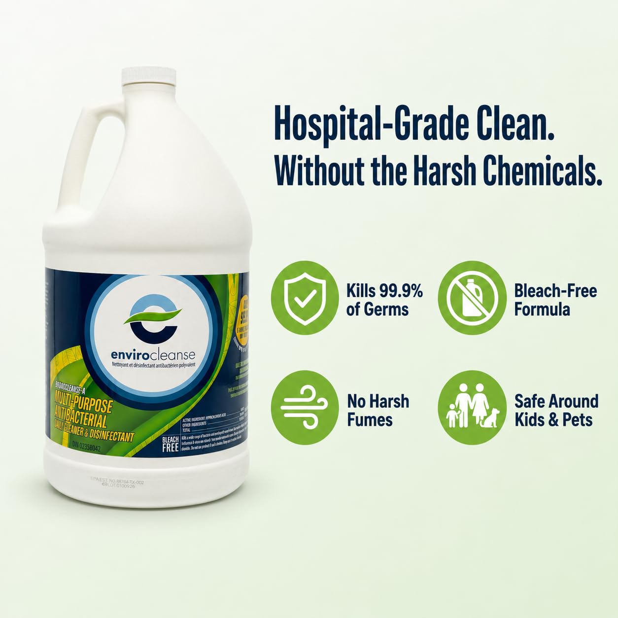 Envirocleanse Disinfectant, Kills 99.9% of Viruses & Bacteria, Hypochlorous Acid (HOCL), 1 Gallon (3.79 L)