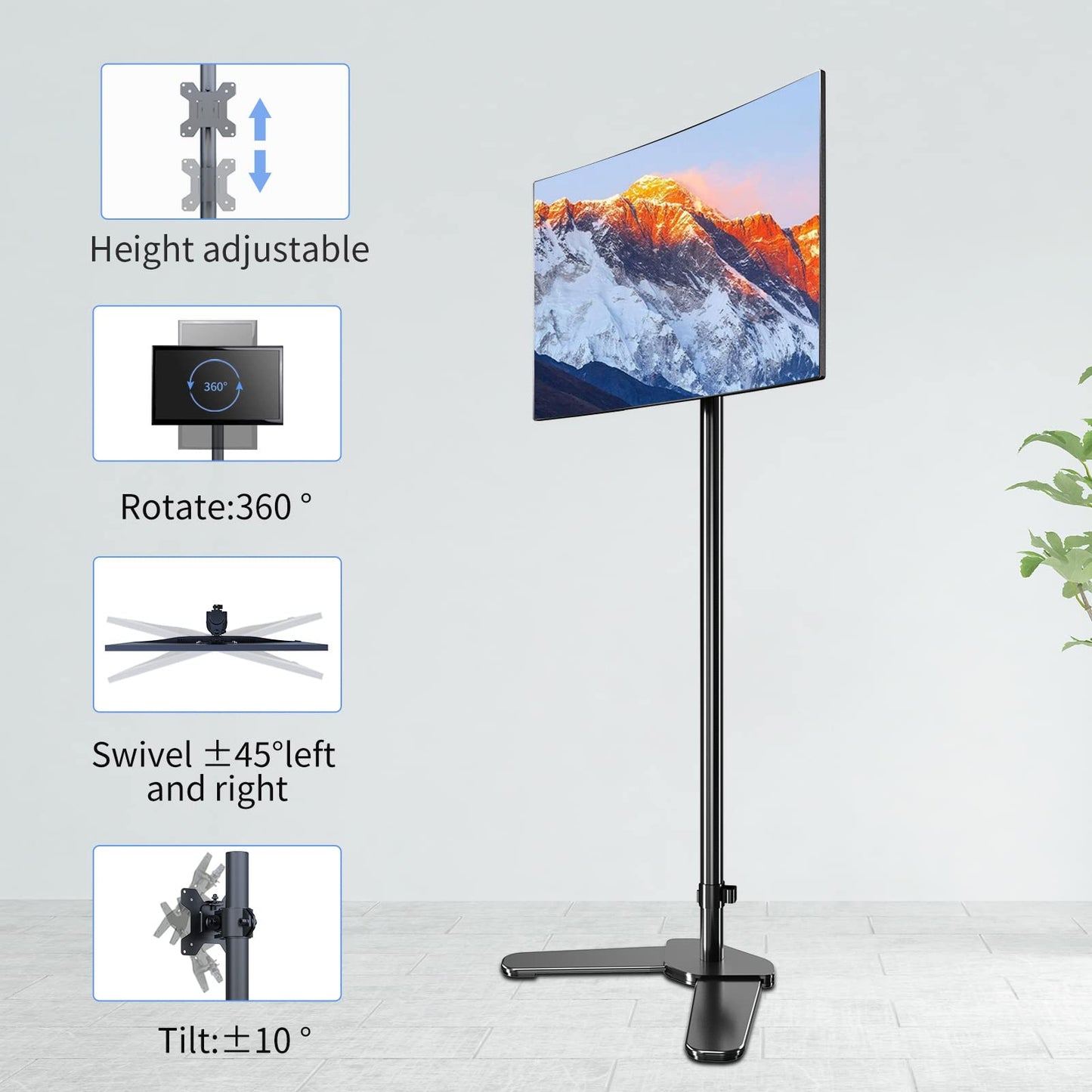 Pholiten Extra Tall Monitor Stand with 47inch Pole，Floor Monitor Stand, Free-Standing Monitor Desk Mount Support 13 to 27 inch Screen,20lbs,Heavy-Duty Fully Adjustable Arms with Max VESA 100x100mm