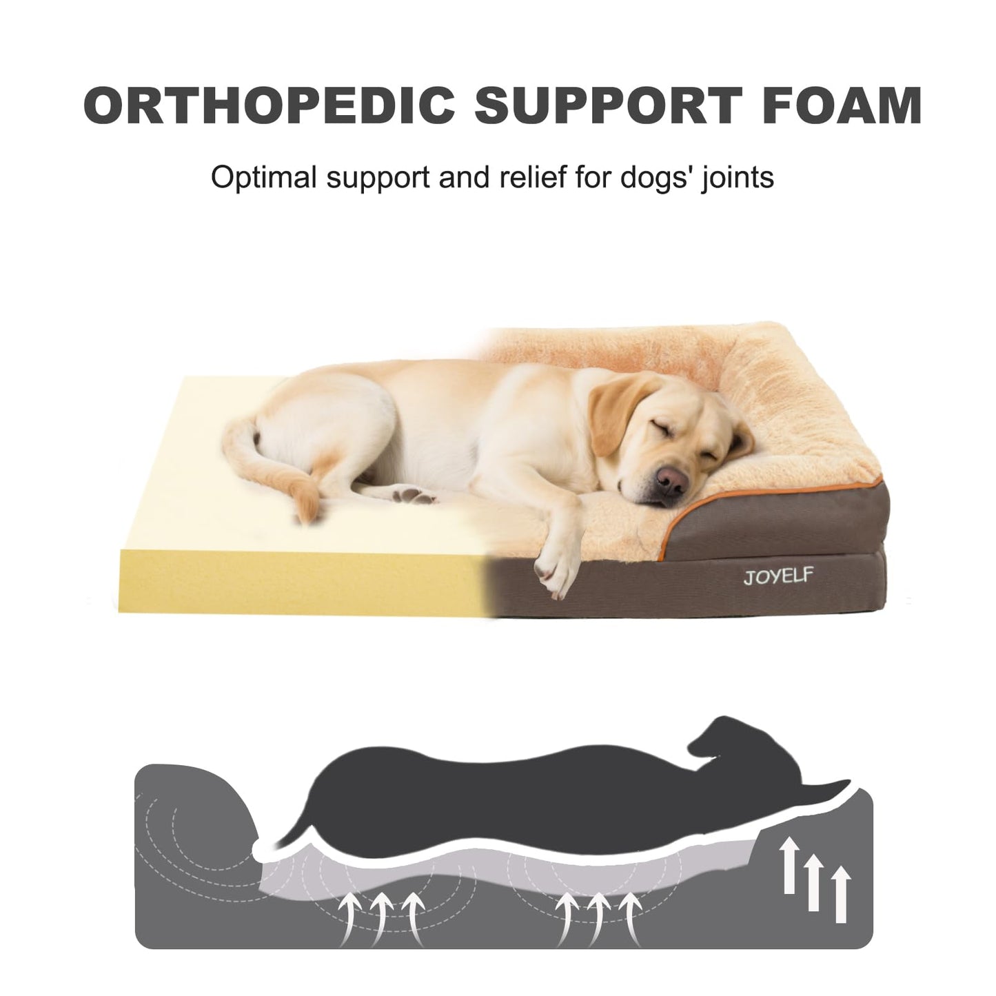 JOYELF Dog Bed for Medium Dogs, Bolster and Foam Sofa Couch Bed with Nonskid Bottom, Durable Dog Couch for Small to Medium Dogs - Brown