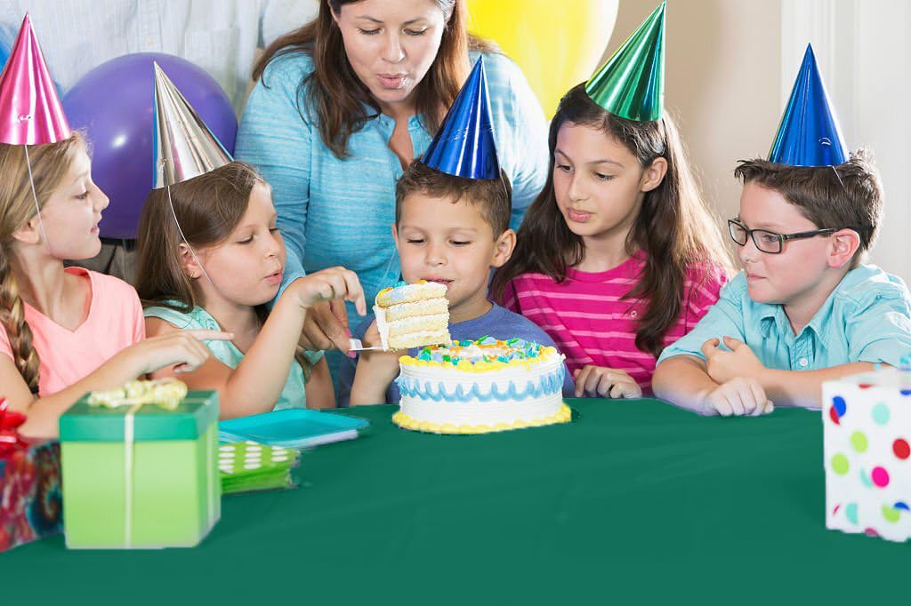 54 Inch X 300 Feet Dark Green Plastic Table Cover Roll in A Cut - to - Size Box with Convenient Slide Cutter. Cuts Up to 12 Rectangle 8 Feet Plastic Disposable Tablecloths - Exquisite
