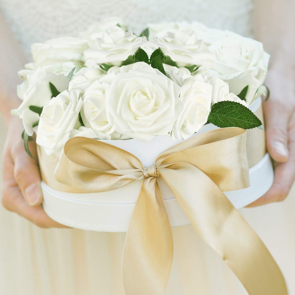 Mocoosy 50Pcs White Rose Artificial Flowers, Ivory Roses for Decorations, Real Touch Fake Rose with Stems Bulk DIY Wedding Bouquet Centerpiece Bridal Shower Floral Arrangement Party Home Table Decor